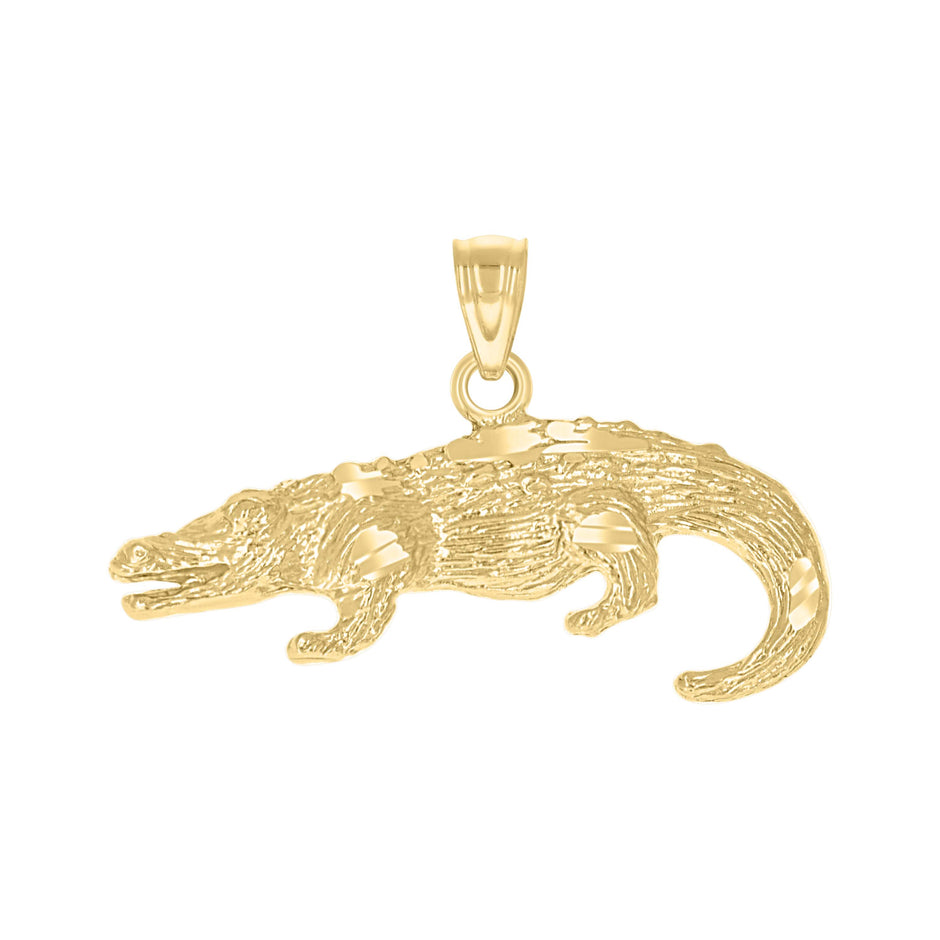 10kt Yellow Gold Mens Diamond-Cut Textured Crocodile Animal Charm Pendant