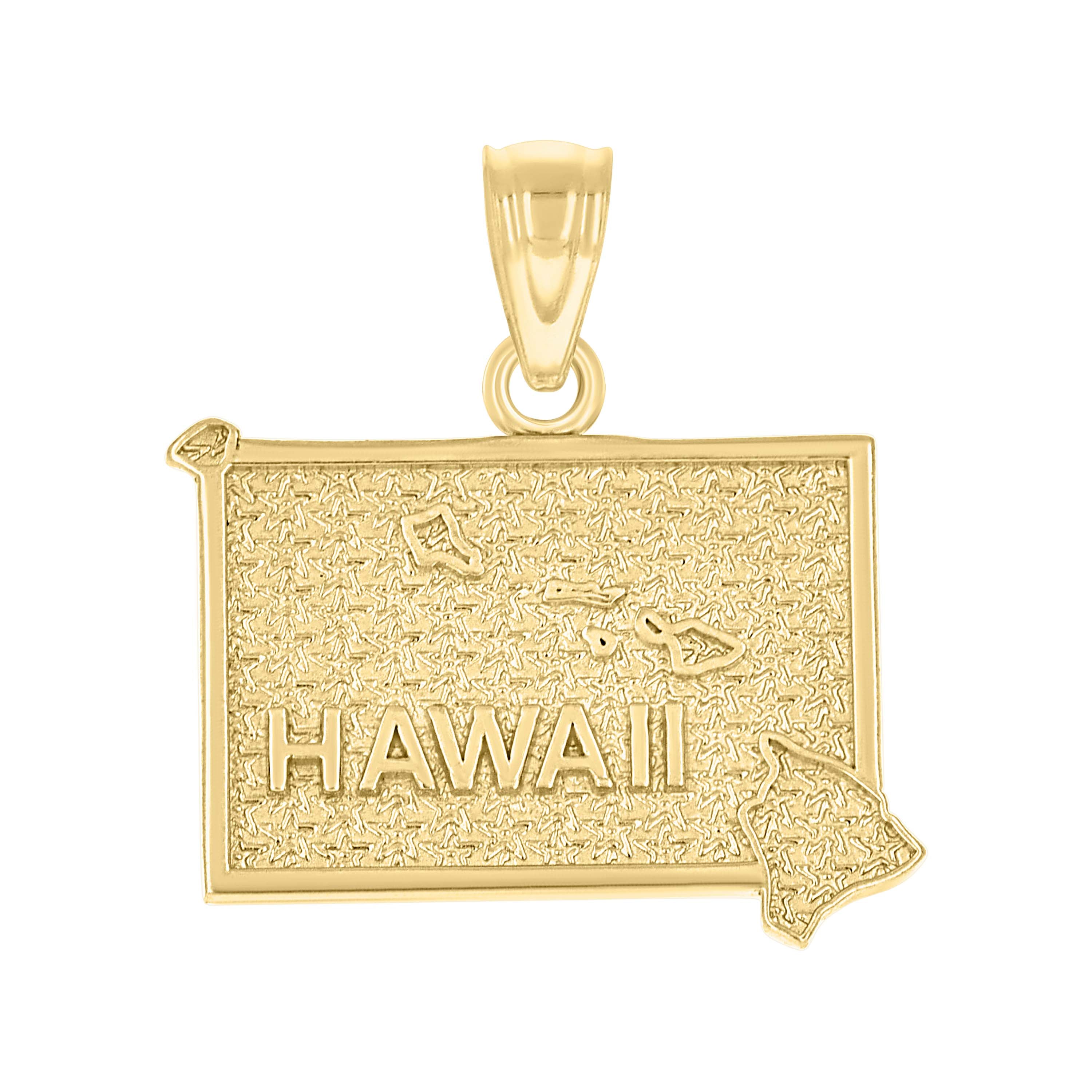 10kt Yellow Gold Textured Unisex Hawaii State Charm Pendant