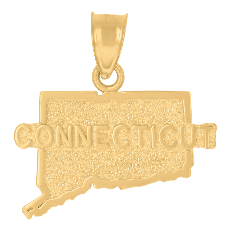 10kt Yellow Gold Textured Unisex Connecticut State Charm Pendant