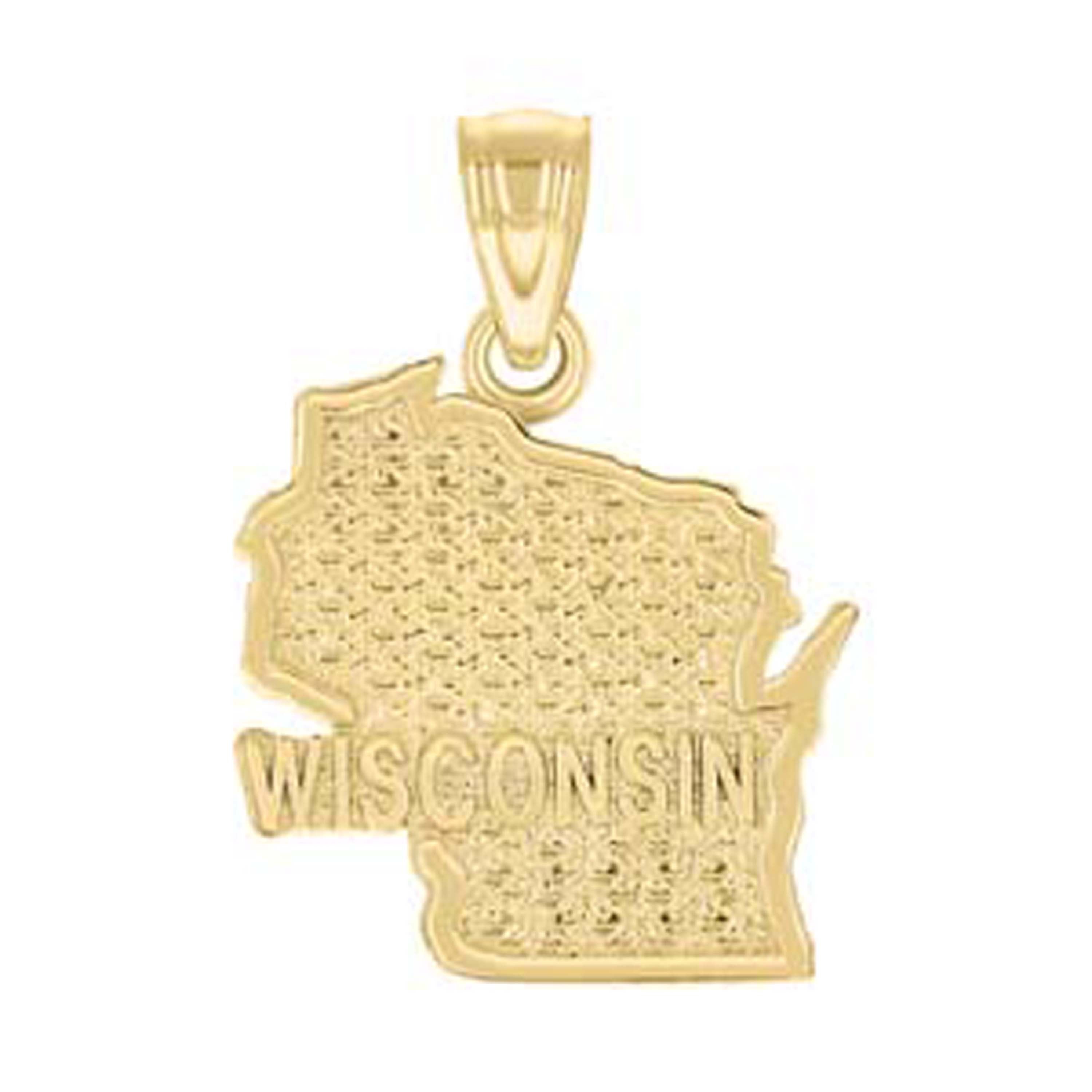 10kt Yellow Gold Textured Unisex Wisconsin State Charm Pendant