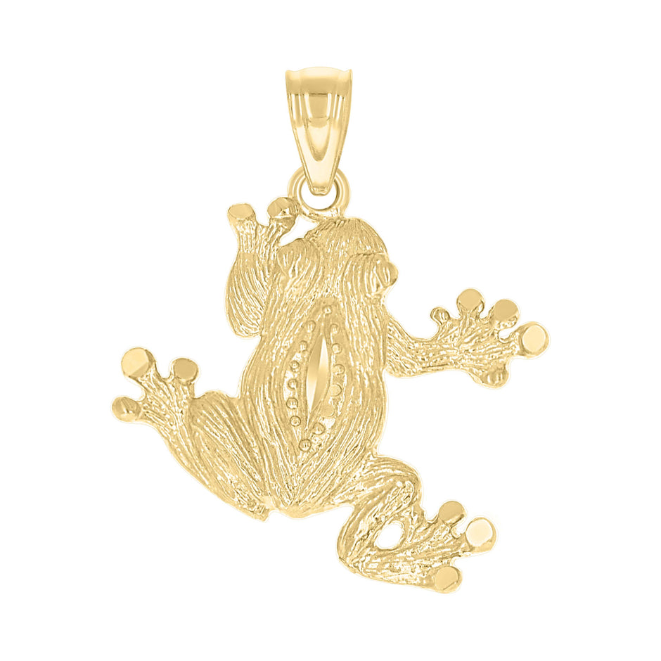 10kt Yellow Gold Diamond-Cut Textured Unisex Toad Frog Animal Charm Pendant