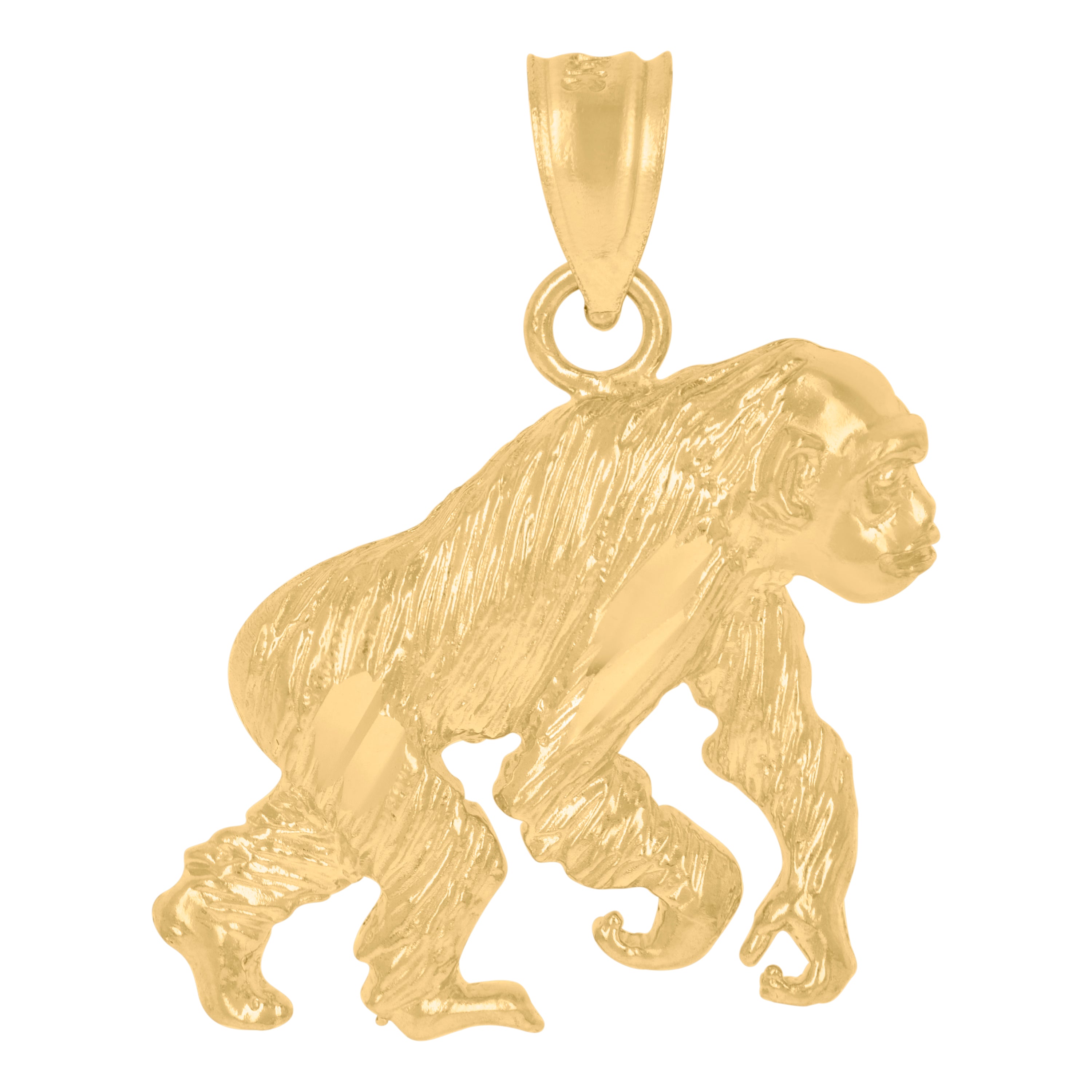 10kt Yellow Gold Diamond-Cut Unisex Gorilla Animal Charm Pendant