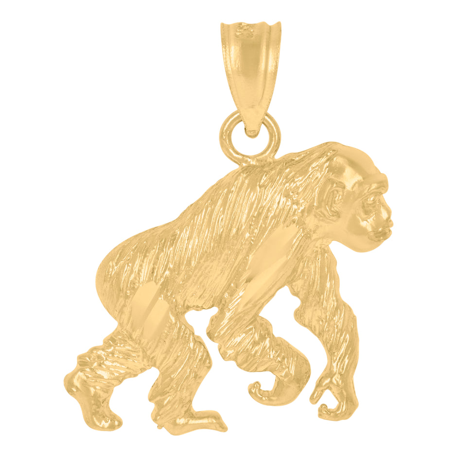 10kt Yellow Gold Diamond-Cut Unisex Gorilla Animal Charm Pendant