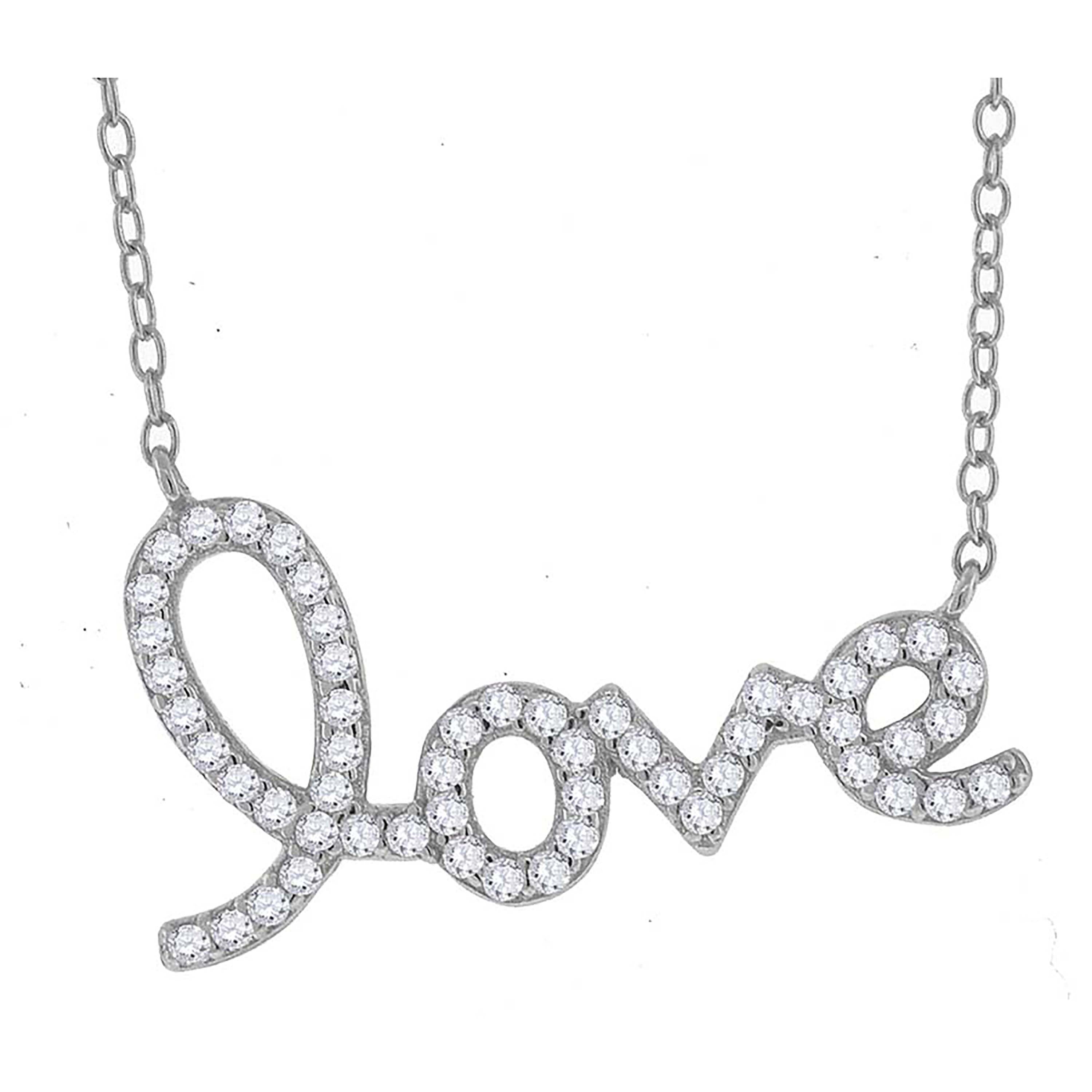925 Sterling Silver Women Cubic Zirconia Rolo Link Love Necklace