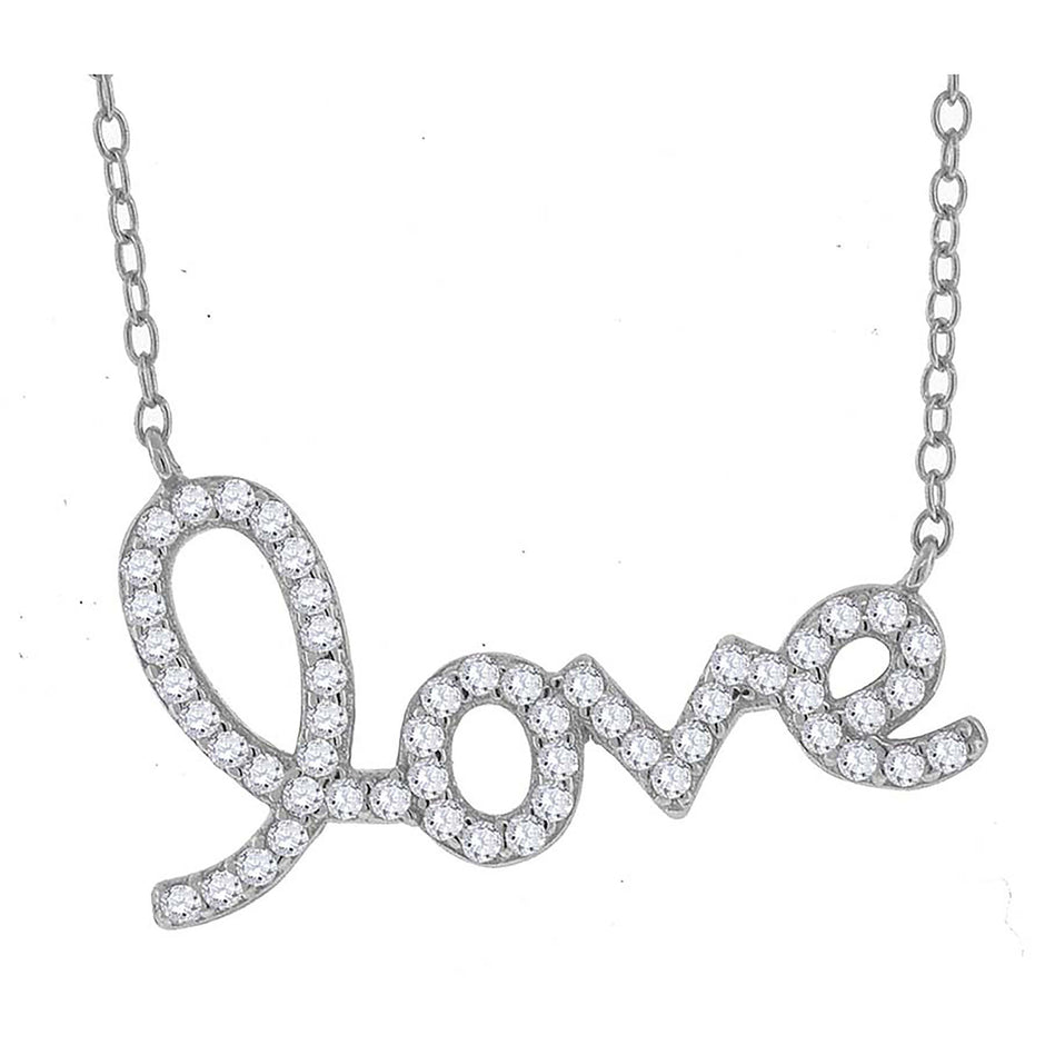 925 Sterling Silver Women Cubic Zirconia Rolo Link Love Necklace