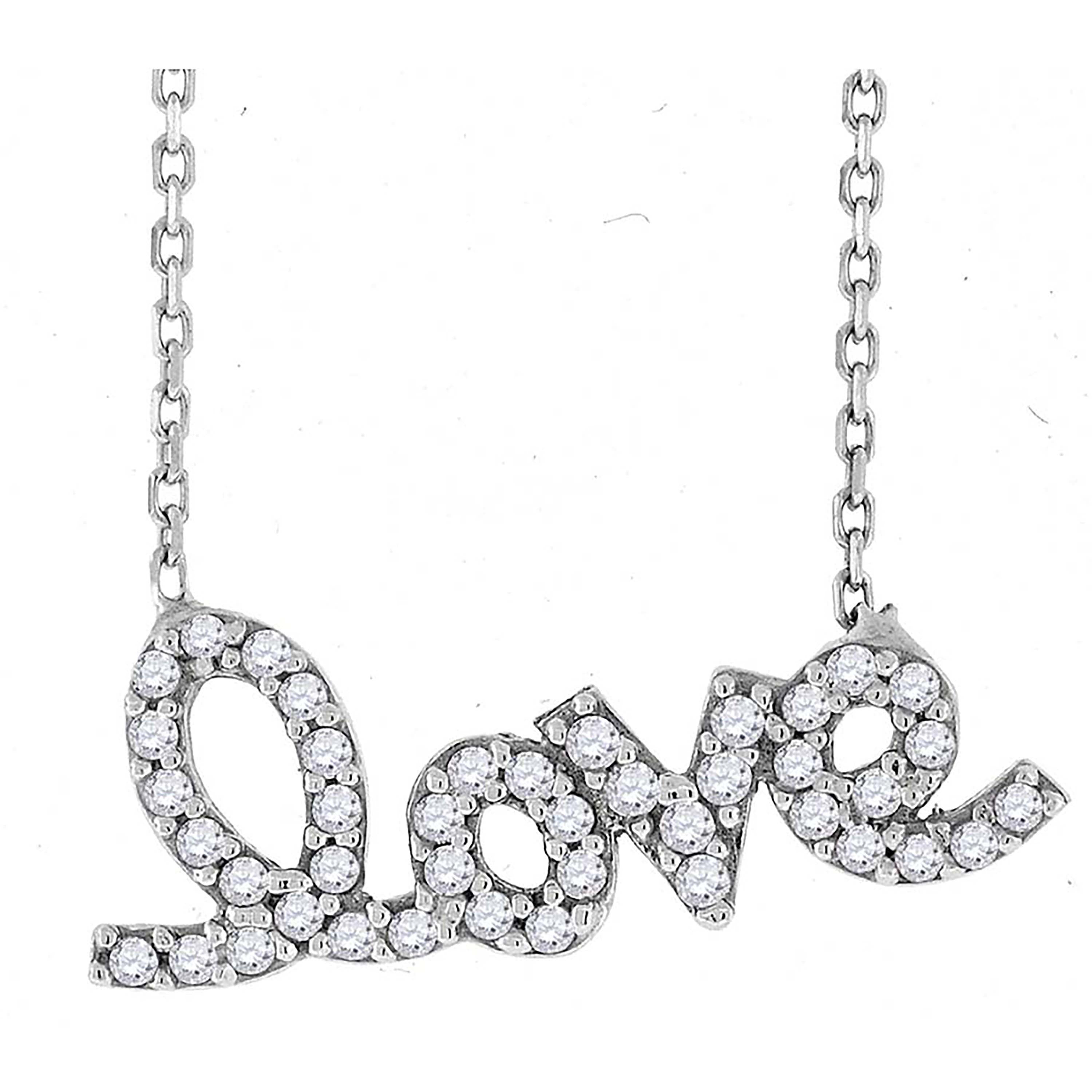 925 Sterling Silver Women Cubic Zirconia Rolo Link Love Necklace