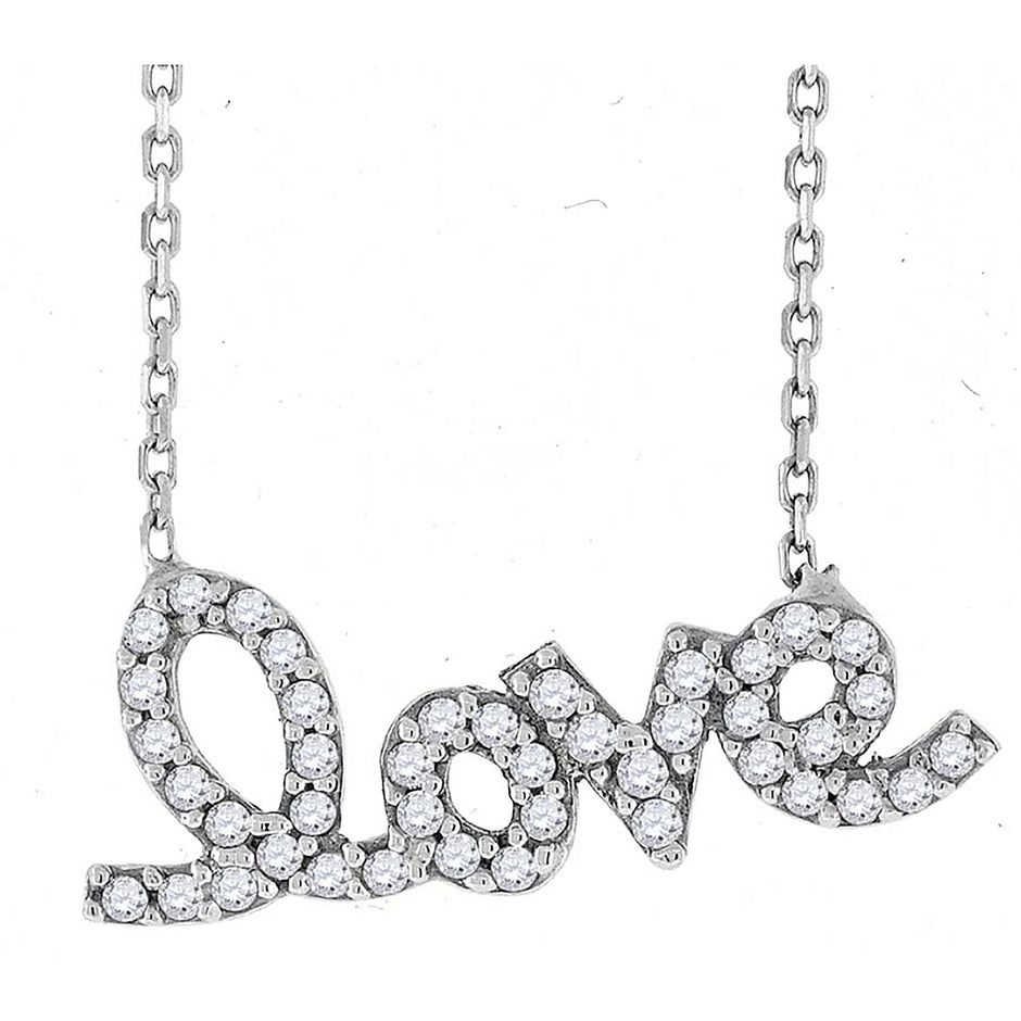 925 Sterling Silver Women Cubic Zirconia Rolo Link Love Necklace