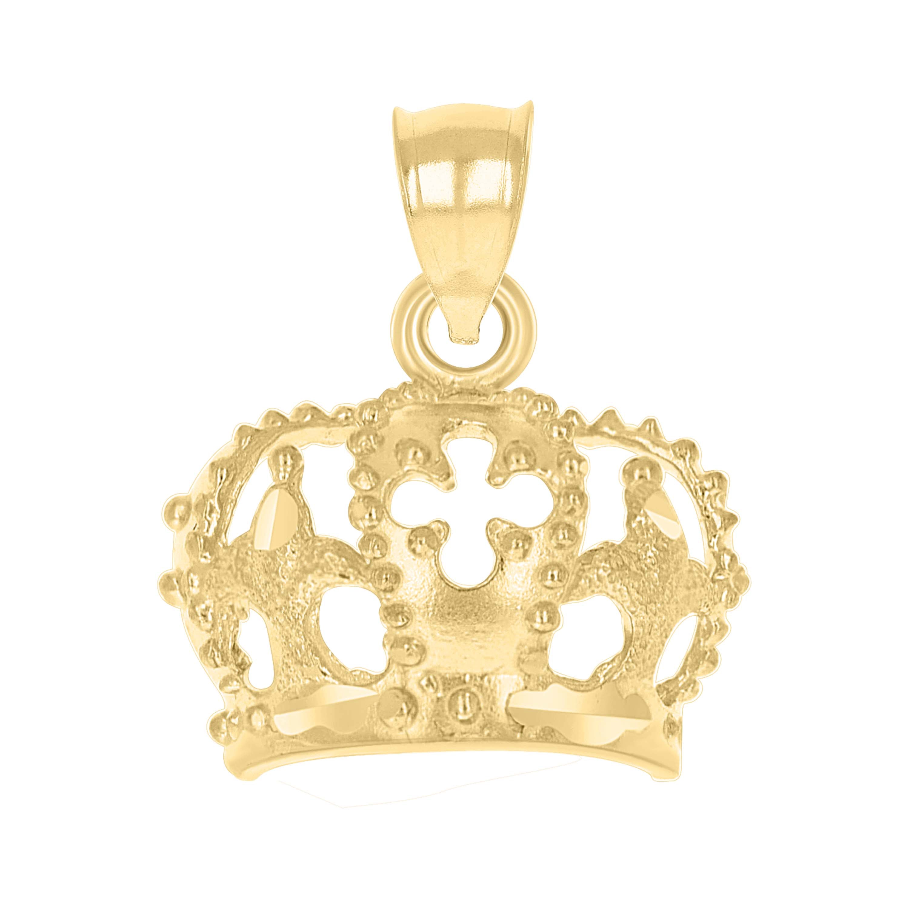 10kt Yellow Gold Textured Unisex Crown Charm Pendant