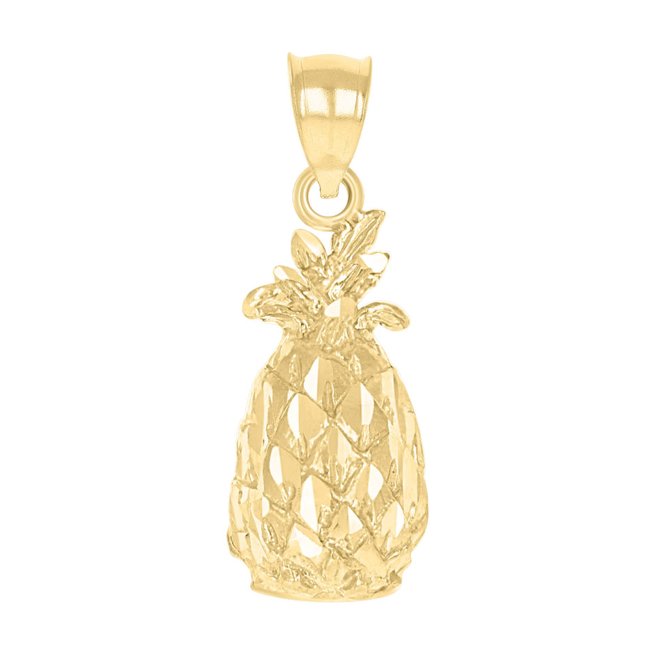 10kt Yellow Gold Diamond-Cut Unisex Pineapple Food Charm Pendant