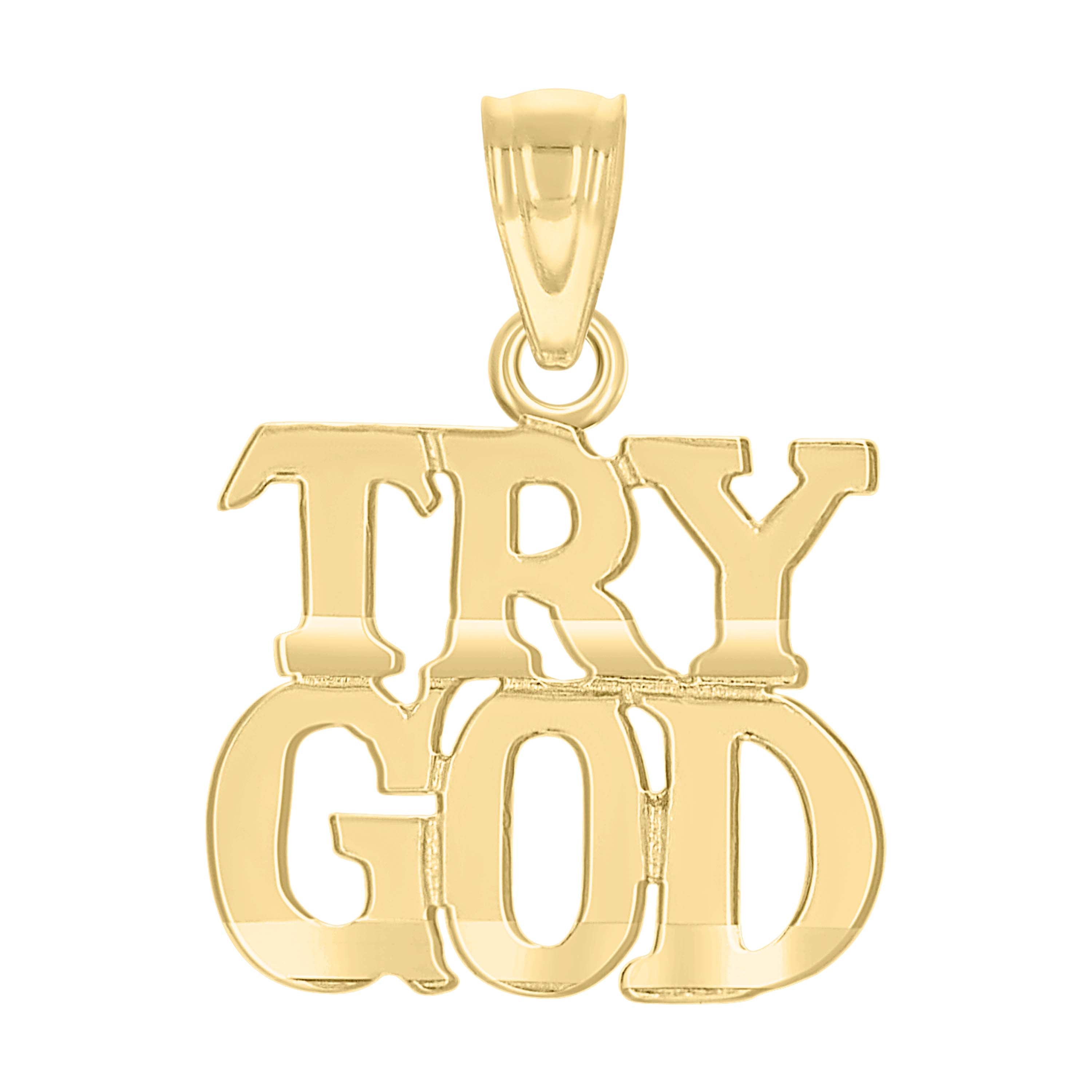 10kt Yellow Gold Diamond-Cut Unisex Try God Religious Charm Pendant