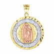 10kt Gold Tri-Color Diamond-Cut Unisex Mis 15 Anos Guadalupe Mary Quinceanera Pendant