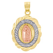 10kt Gold Tri-Color Diamond-Cut Unisex Mis 15 Anos Guadalupe Mary Quinceanera Pendant