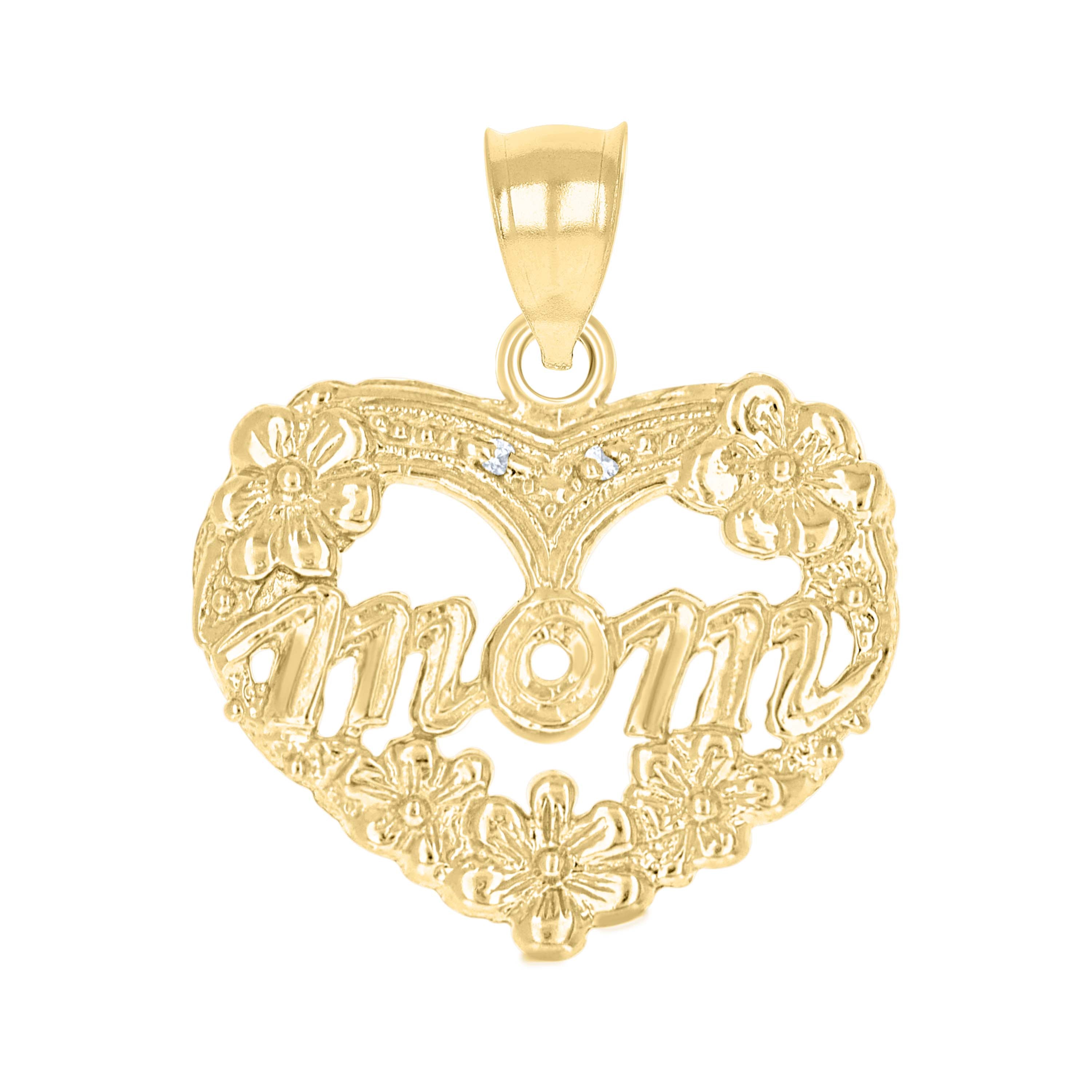 10kt Gold Two-Tone Womens Mom Heart Charm Pendant