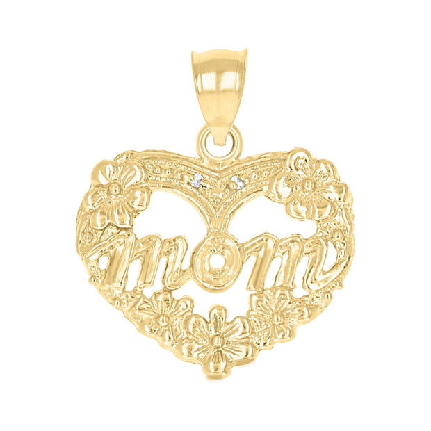 10kt Gold Two-Tone Womens Mom Heart Charm Pendant