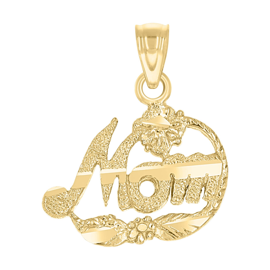 10kt Two-Tone Gold Womens Diamond-Cut Flower Mom Charm Pendant