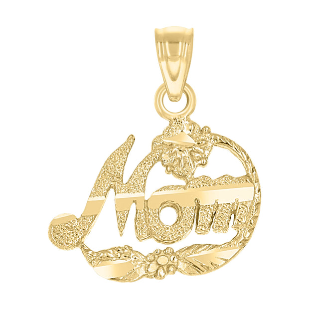 10kt Two-Tone Gold Womens Diamond-Cut Flower Mom Charm Pendant
