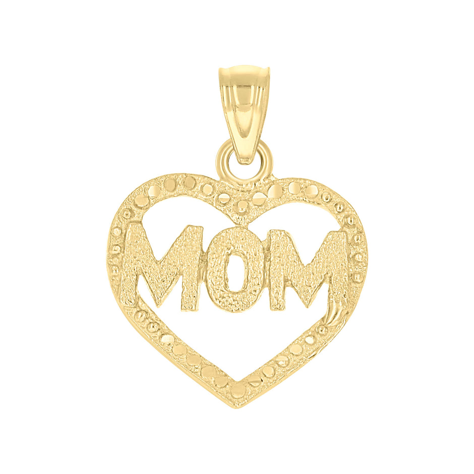 10kt Yellow Gold Diamond-Cut Womens Mom Heart Charm Pendant