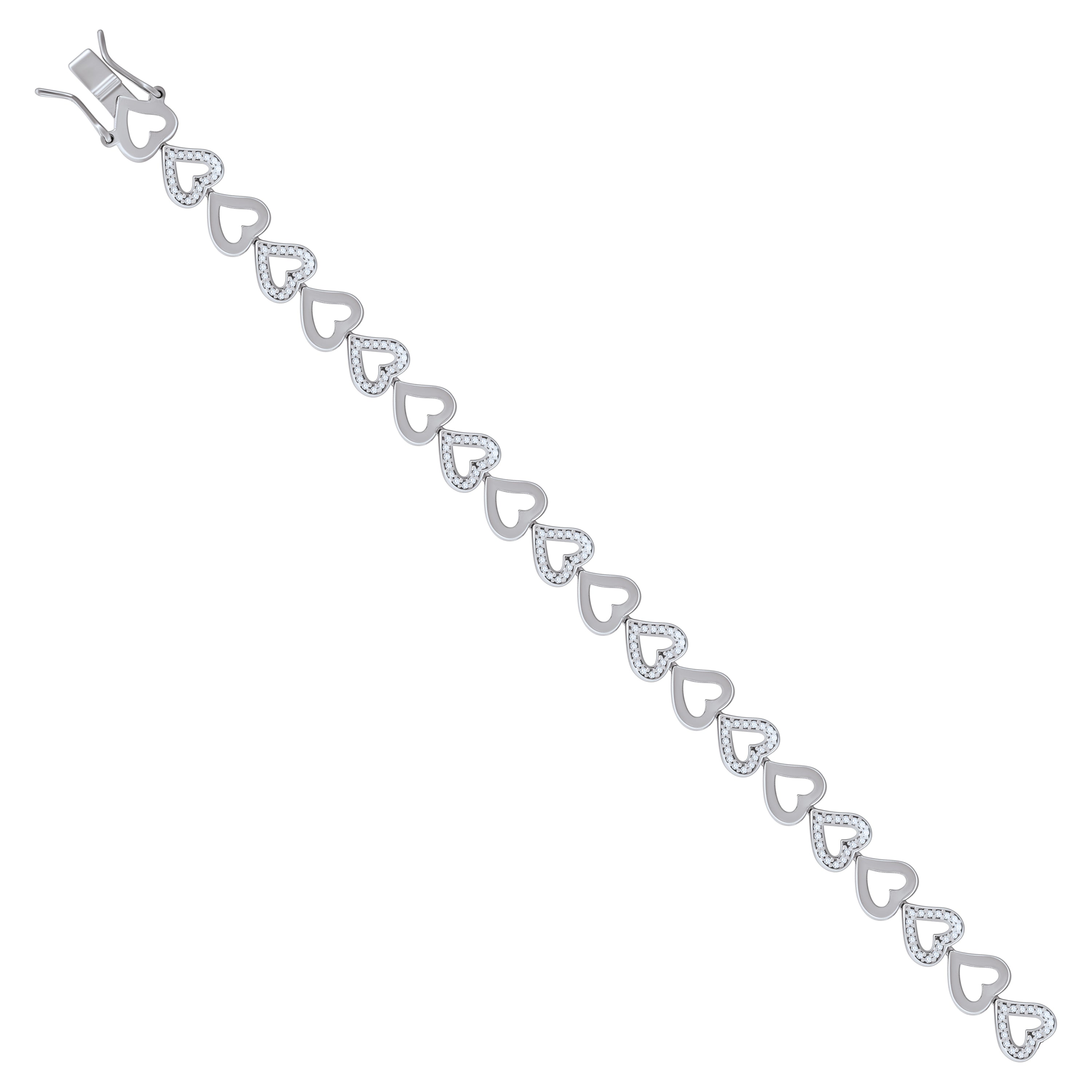 925 Sterling Silver Womens Cubic Zirconia Heart Bracelet