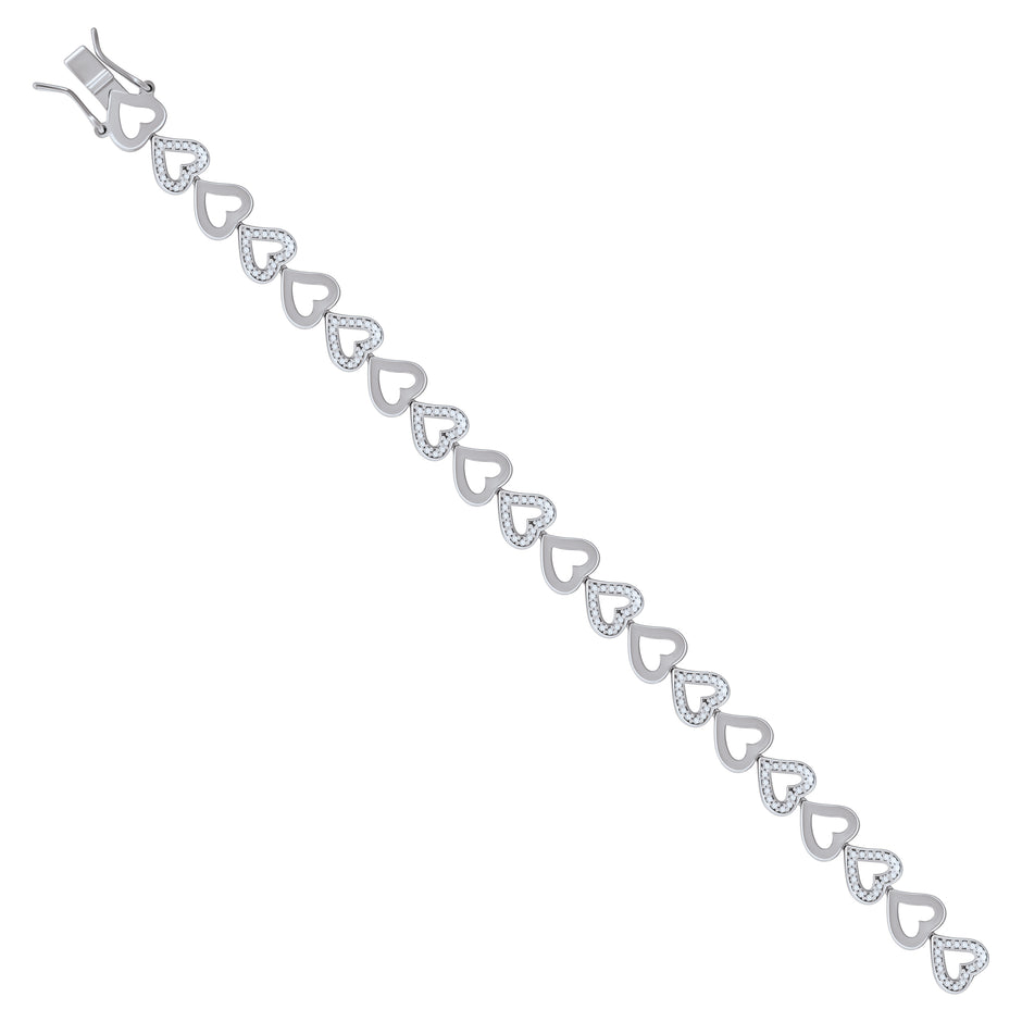 925 Sterling Silver Womens Cubic Zirconia Heart Bracelet