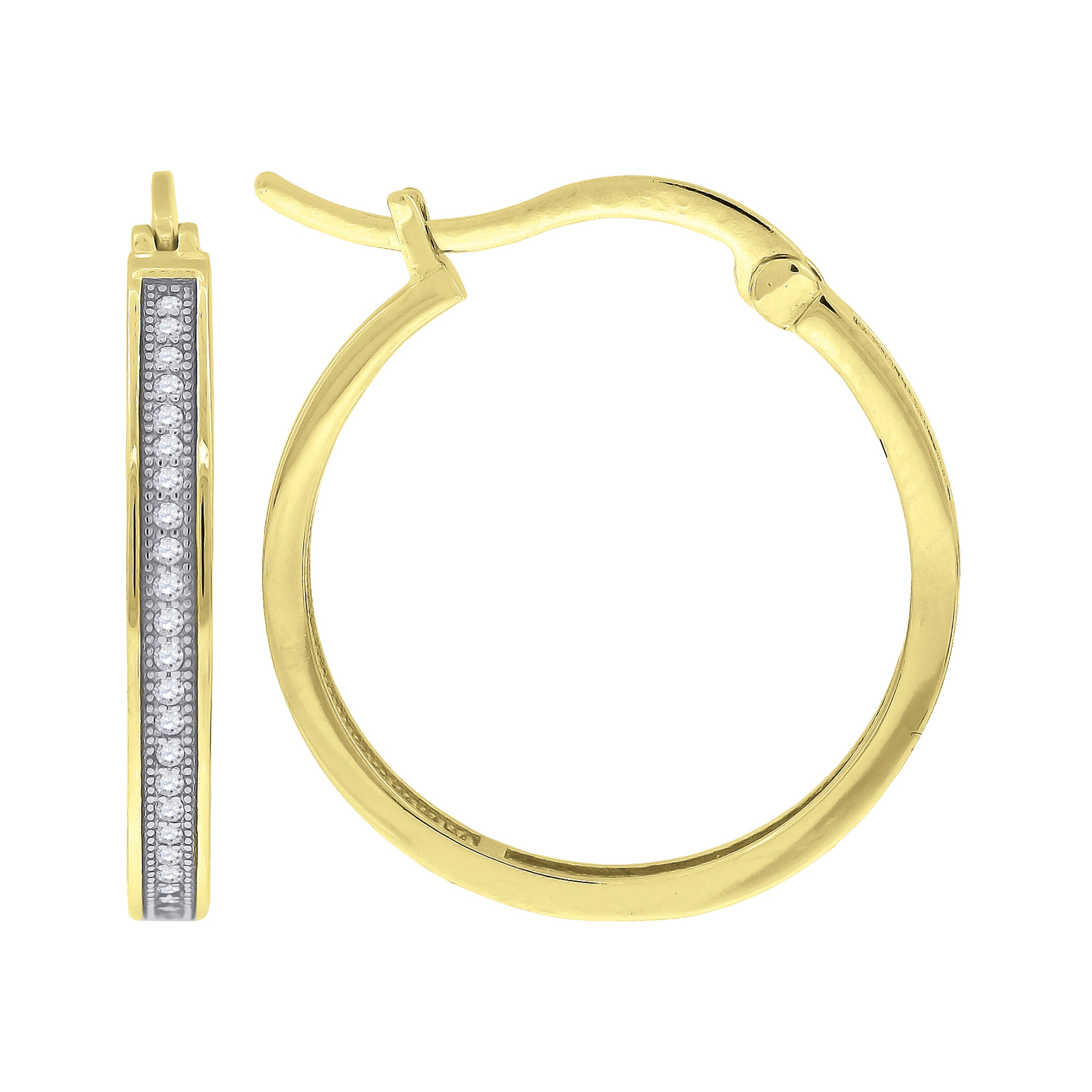925 Sterling Silver Yellow-Tone Womens Cubic Zirconia Single Row Migraine Huggie Hoop Earrings