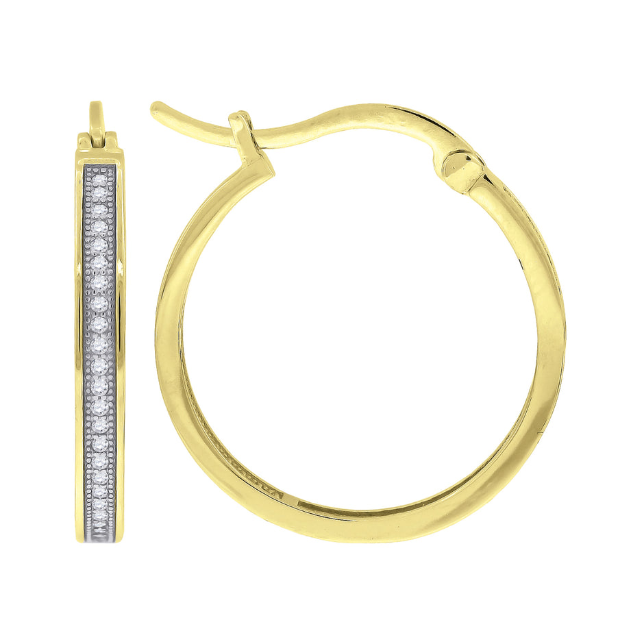 925 Sterling Silver Yellow-Tone Womens Cubic Zirconia Single Row Migraine Huggie Hoop Earrings