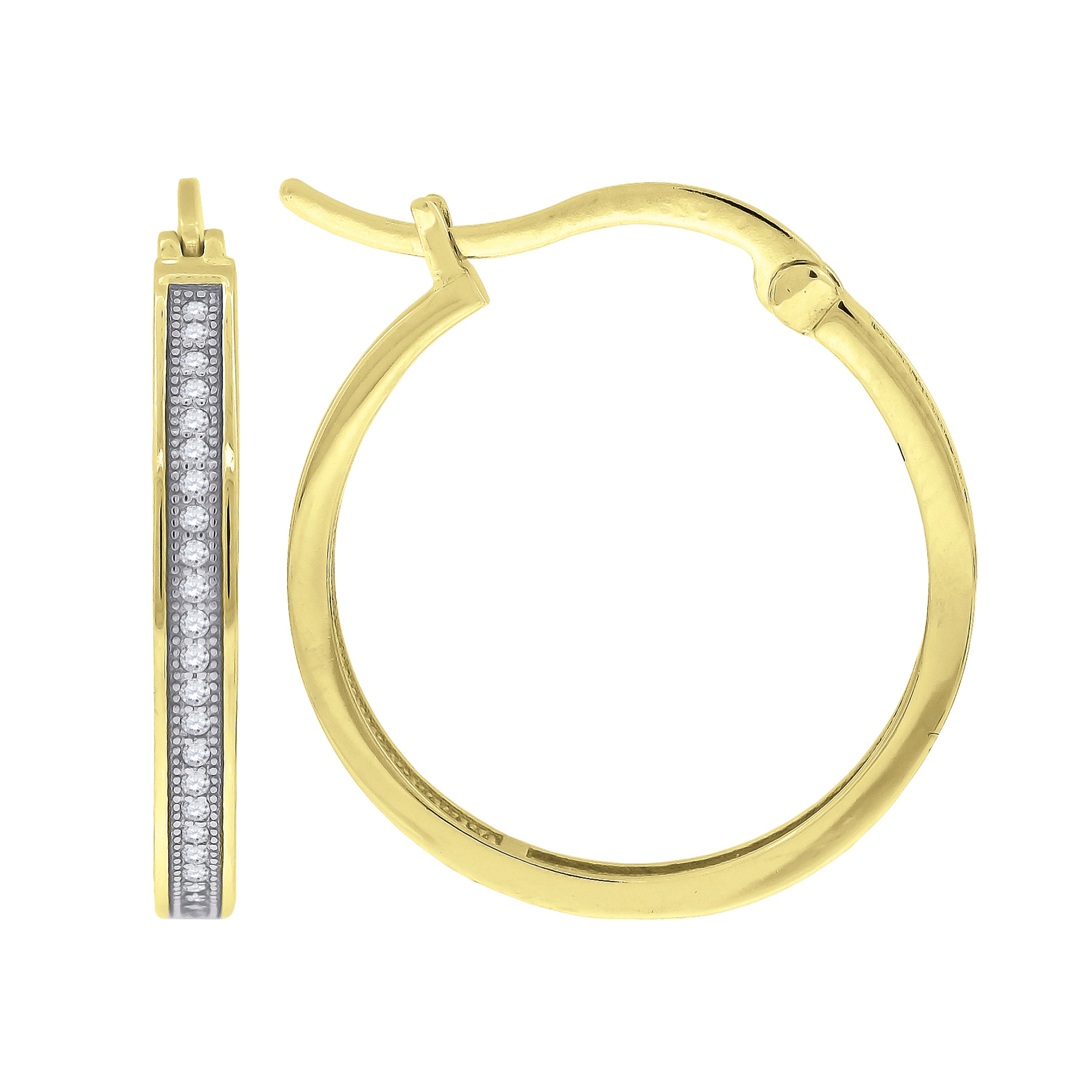 925 Sterling Silver Yellow-Tone Womens Cubic Zirconia Single Row Migraine Huggie Hoop Earrings