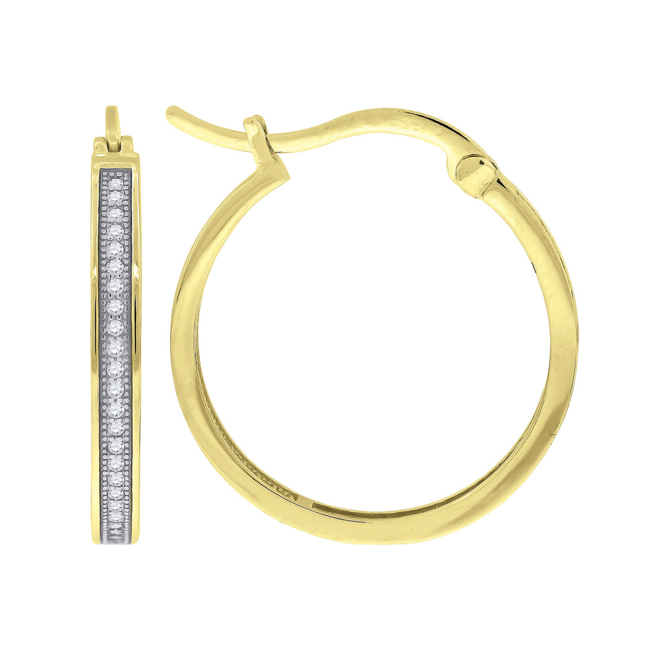 925 Sterling Silver Yellow-Tone Womens Cubic Zirconia Single Row Migraine Huggie Hoop Earrings