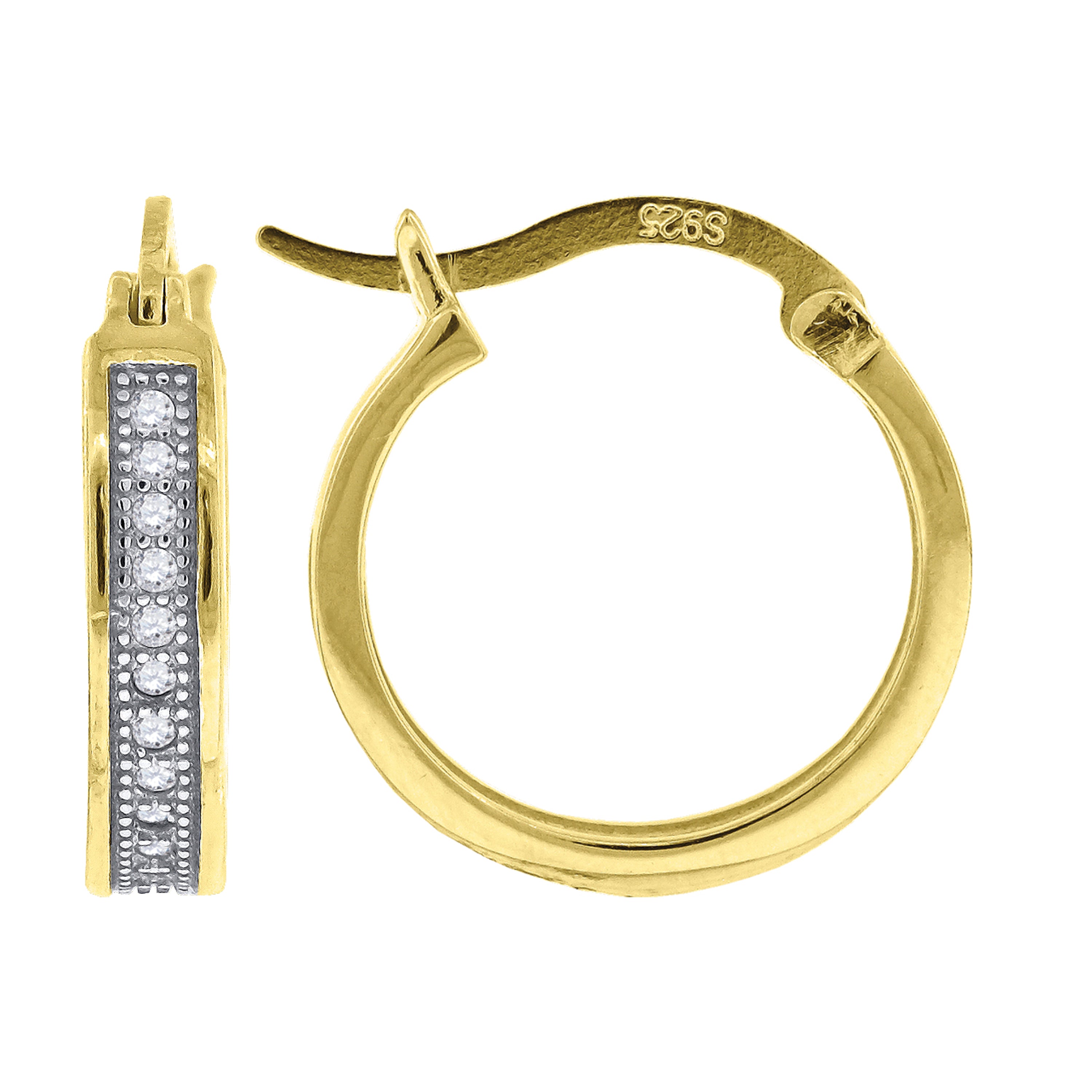 925 Sterling Silver Yellow-Tone Womens Cubic Zirconia Single Row Migraine Huggie Hoop Earrings