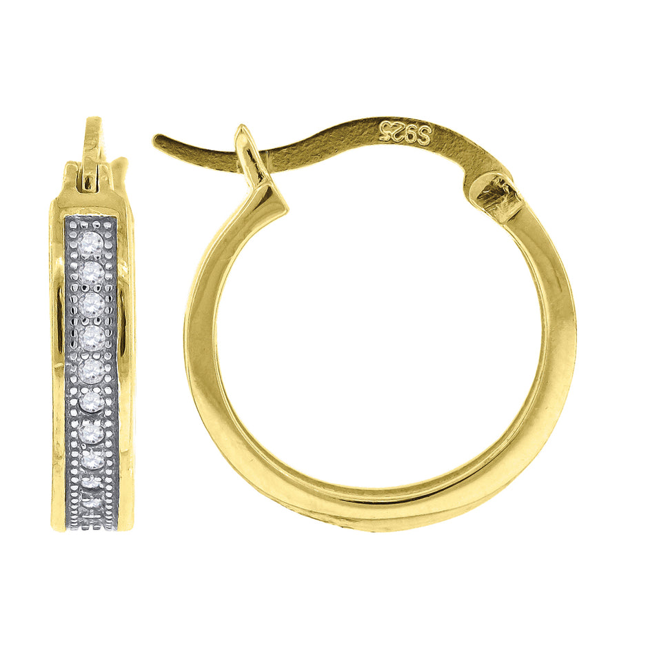 925 Sterling Silver Yellow-Tone Womens Cubic Zirconia Single Row Migraine Huggie Hoop Earrings
