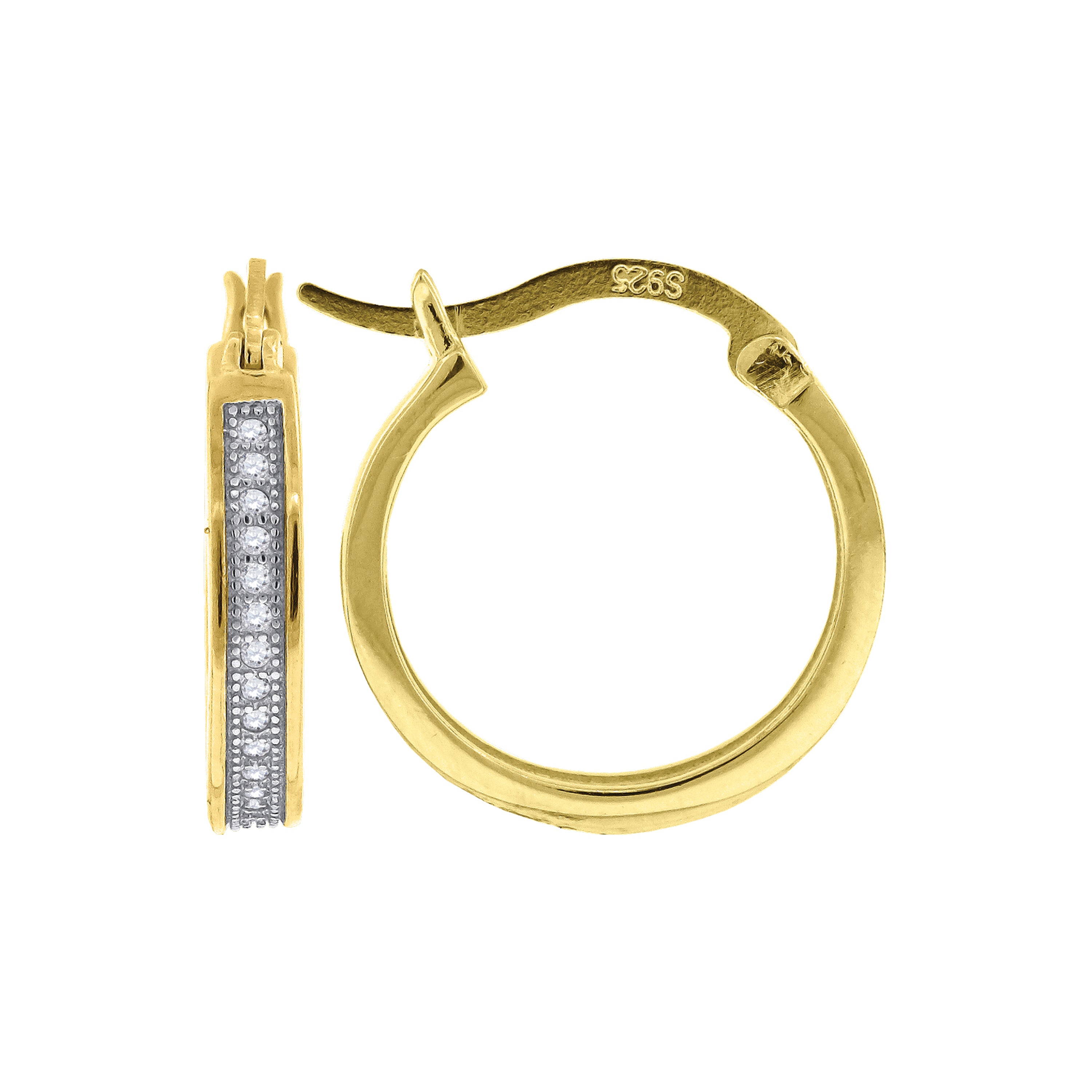 925 Sterling Silver Yellow-Tone Womens Cubic Zirconia Single Row Migraine Huggie Hoop Earrings