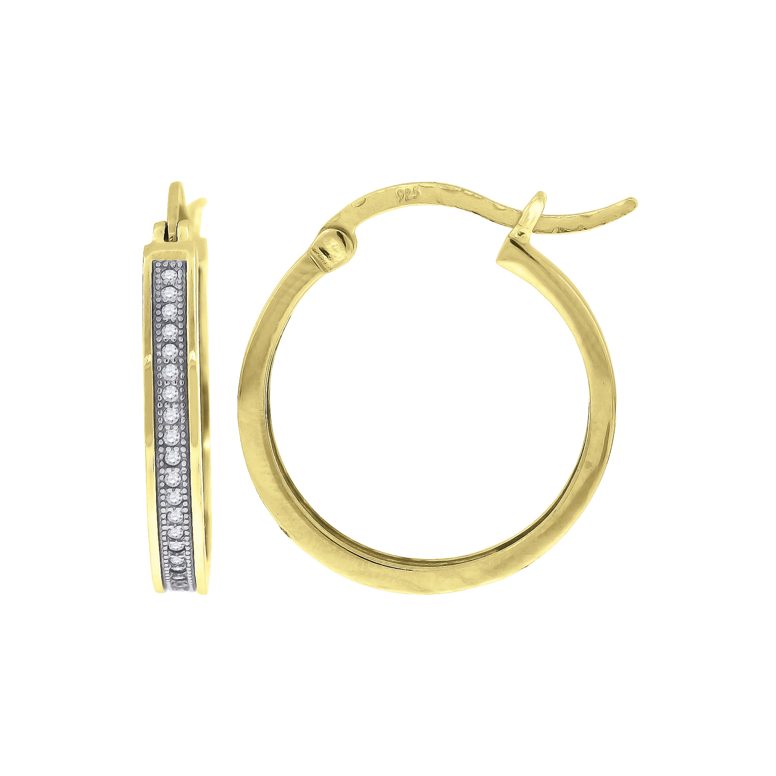 925 Sterling Silver Yellow-Tone Womens Cubic Zirconia Single Row Migraine Huggie Hoop Earrings