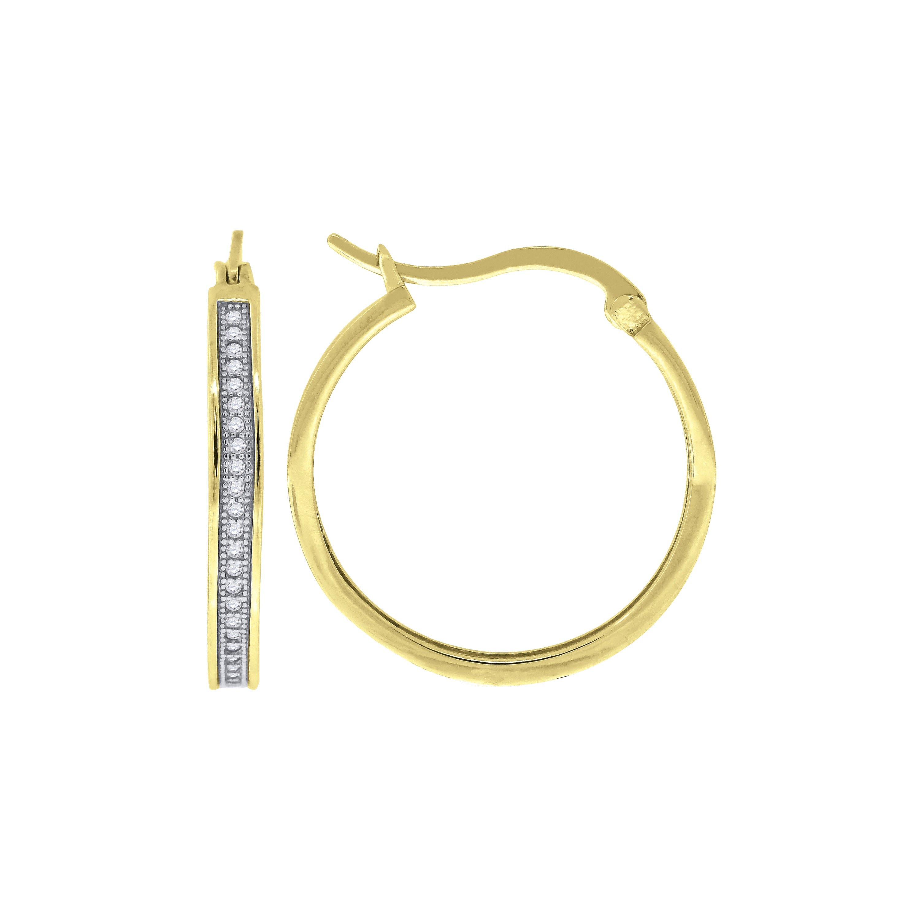 925 Sterling Silver Yellow-Tone Womens Cubic Zirconia Single Row Migraine Huggie Hoop Earrings