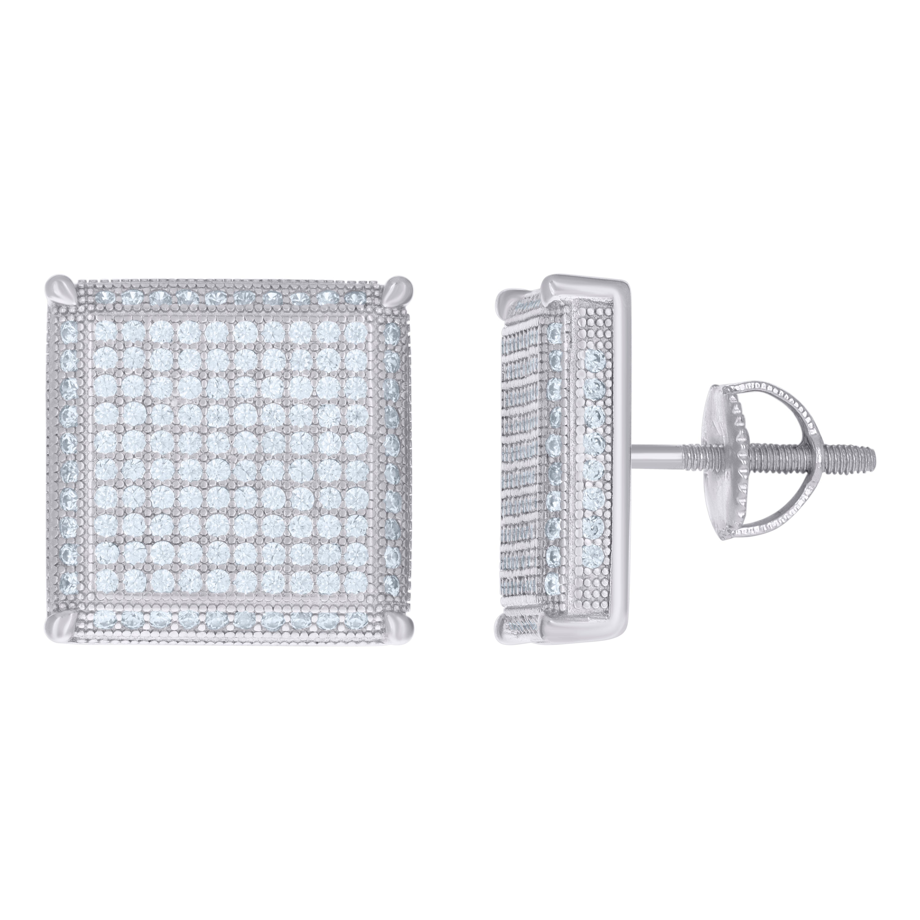 925 Sterling Silver Womens Cubic Zirconia Square Stud Earrings