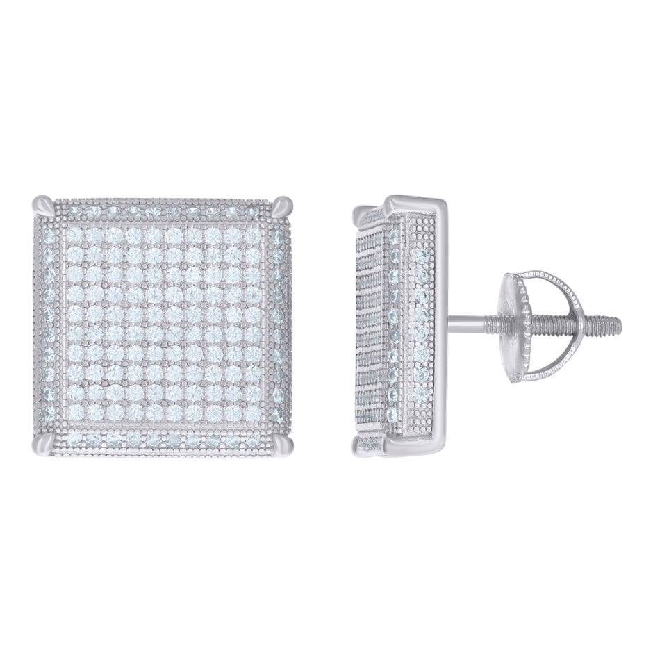 925 Sterling Silver Womens Cubic Zirconia Square Stud Earrings