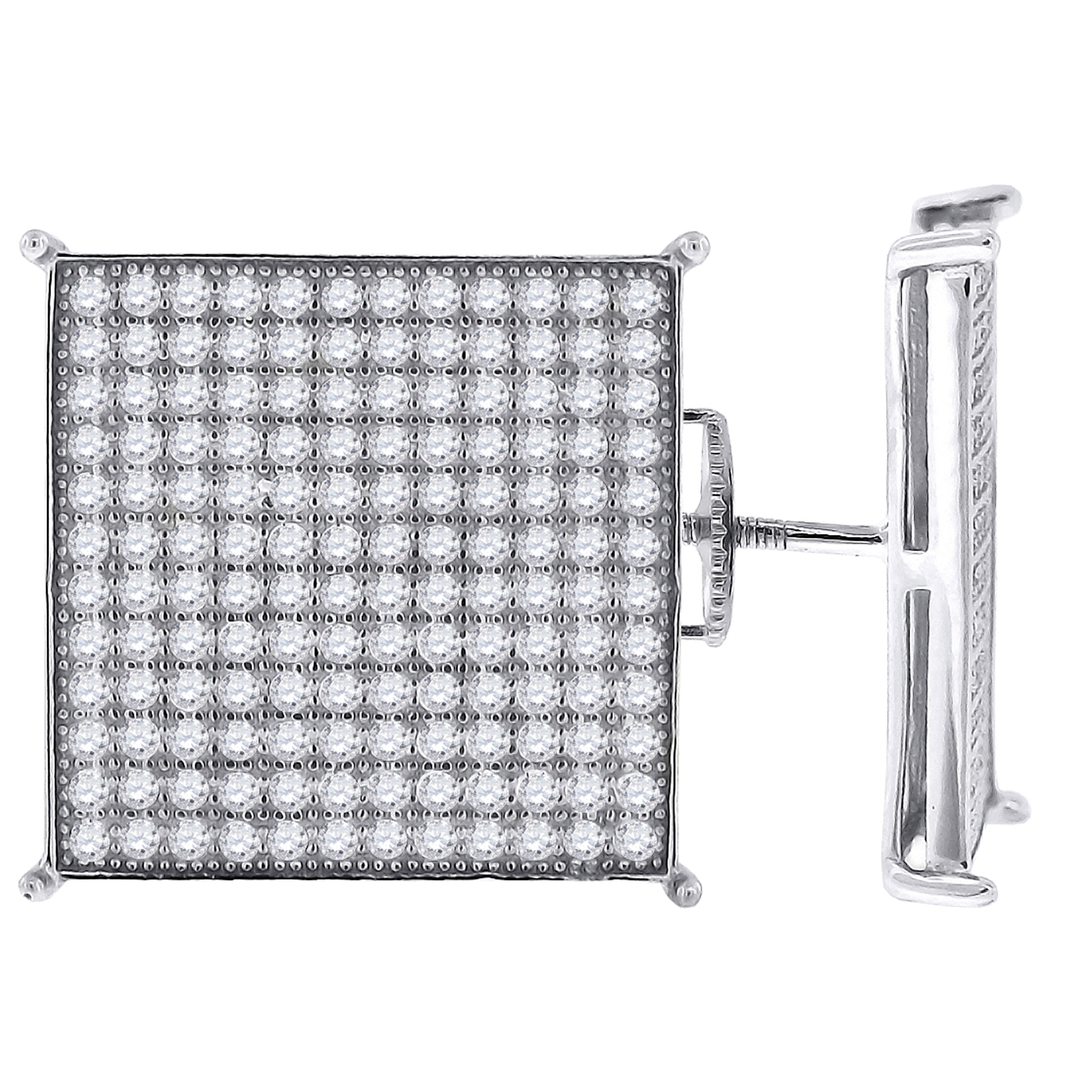 925 Sterling Silver Mens Cubic Zirconia Square Stud Earrings