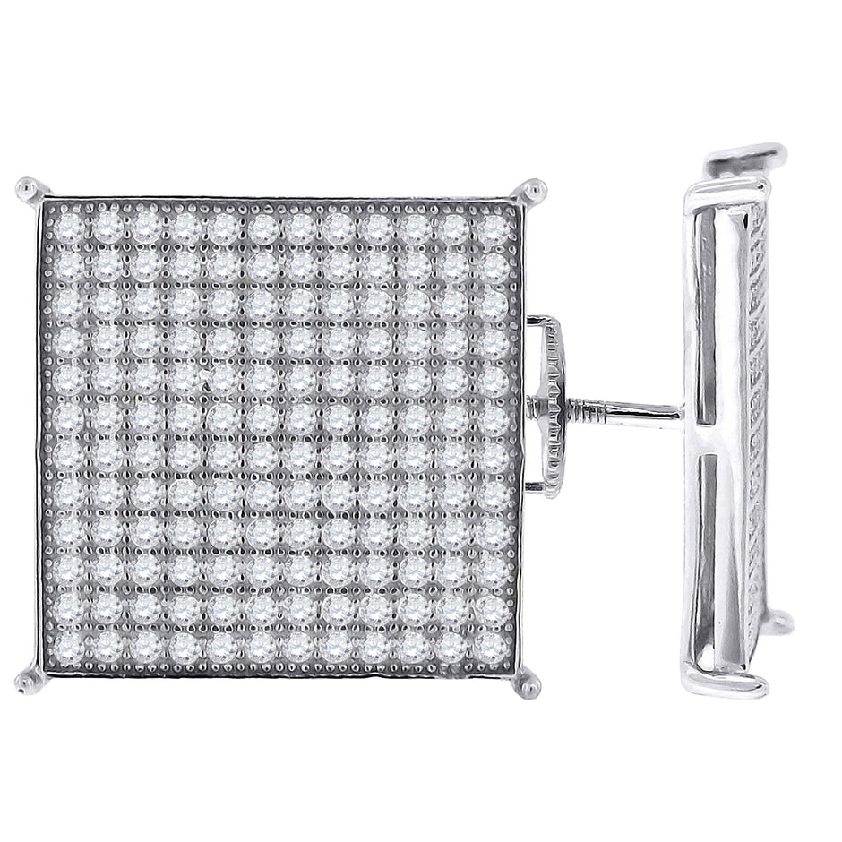 925 Sterling Silver Mens Cubic Zirconia Square Stud Earrings