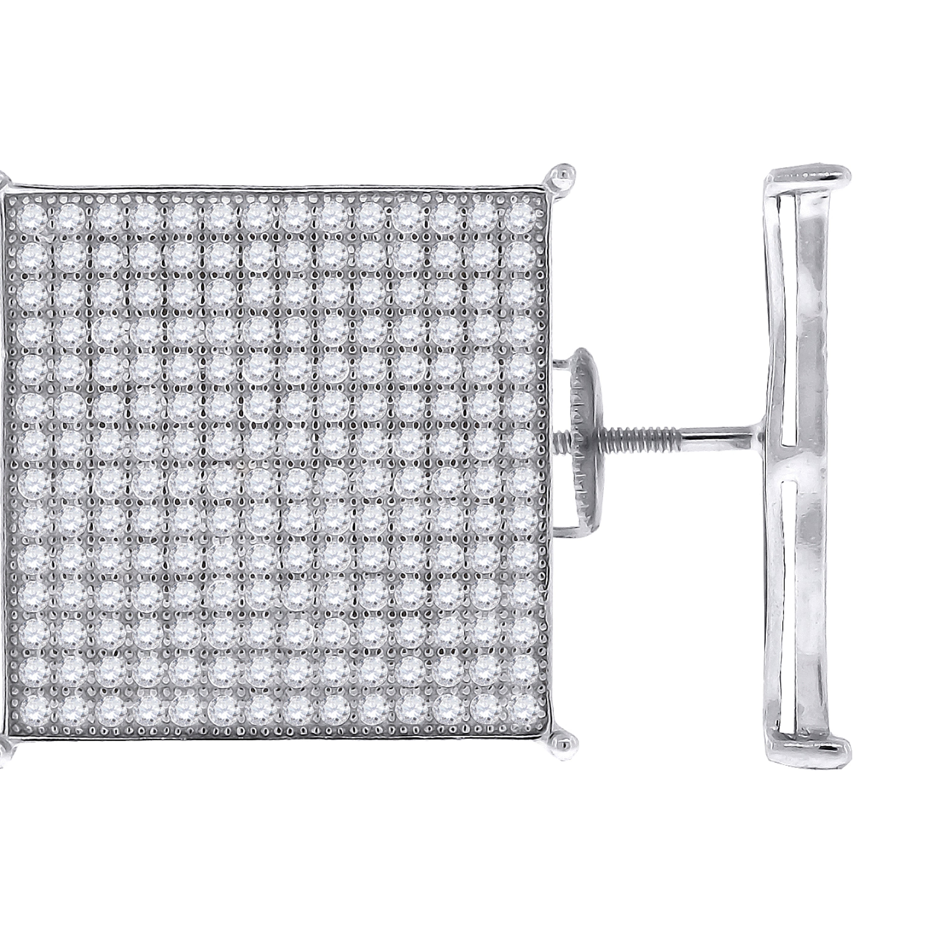 925 Sterling Silver Womens Cubic Zirconia Square Stud Earrings