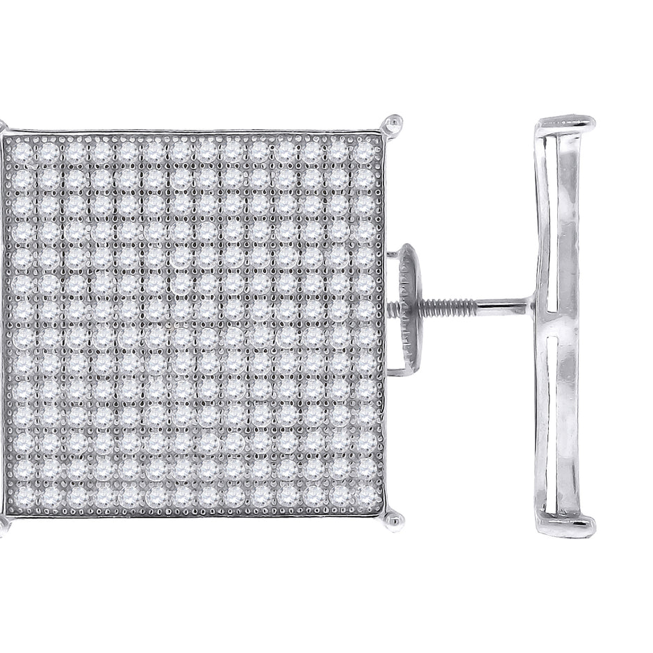 925 Sterling Silver Womens Cubic Zirconia Square Stud Earrings