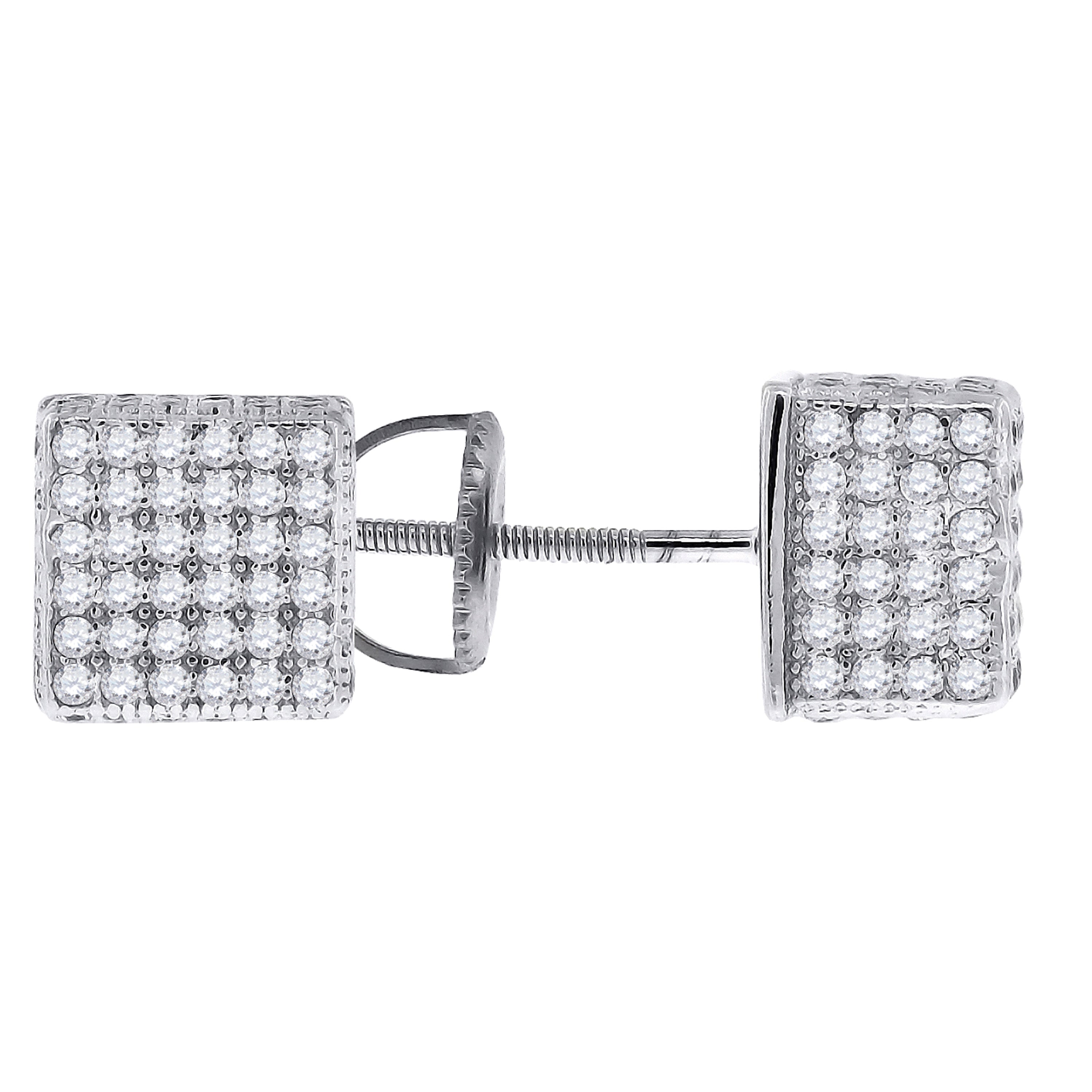 925 Sterling Silver Womens Cubic Zirconia Square Stud Earrings