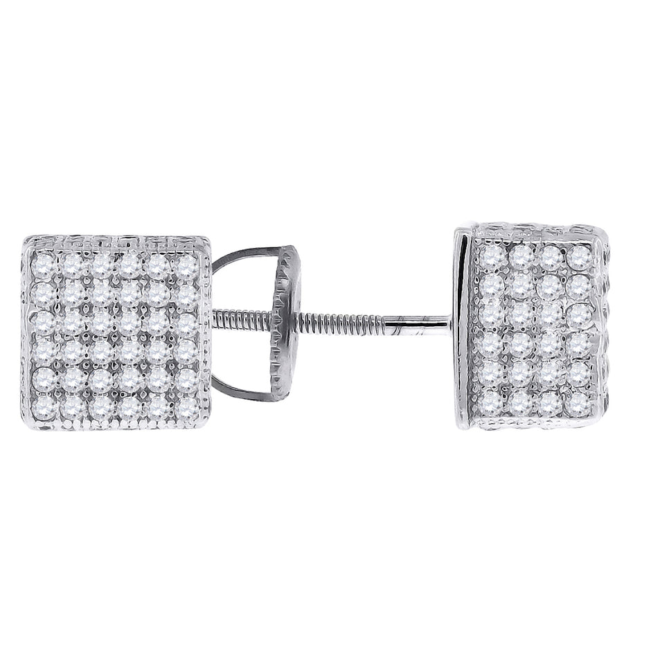 925 Sterling Silver Womens Cubic Zirconia Square Stud Earrings