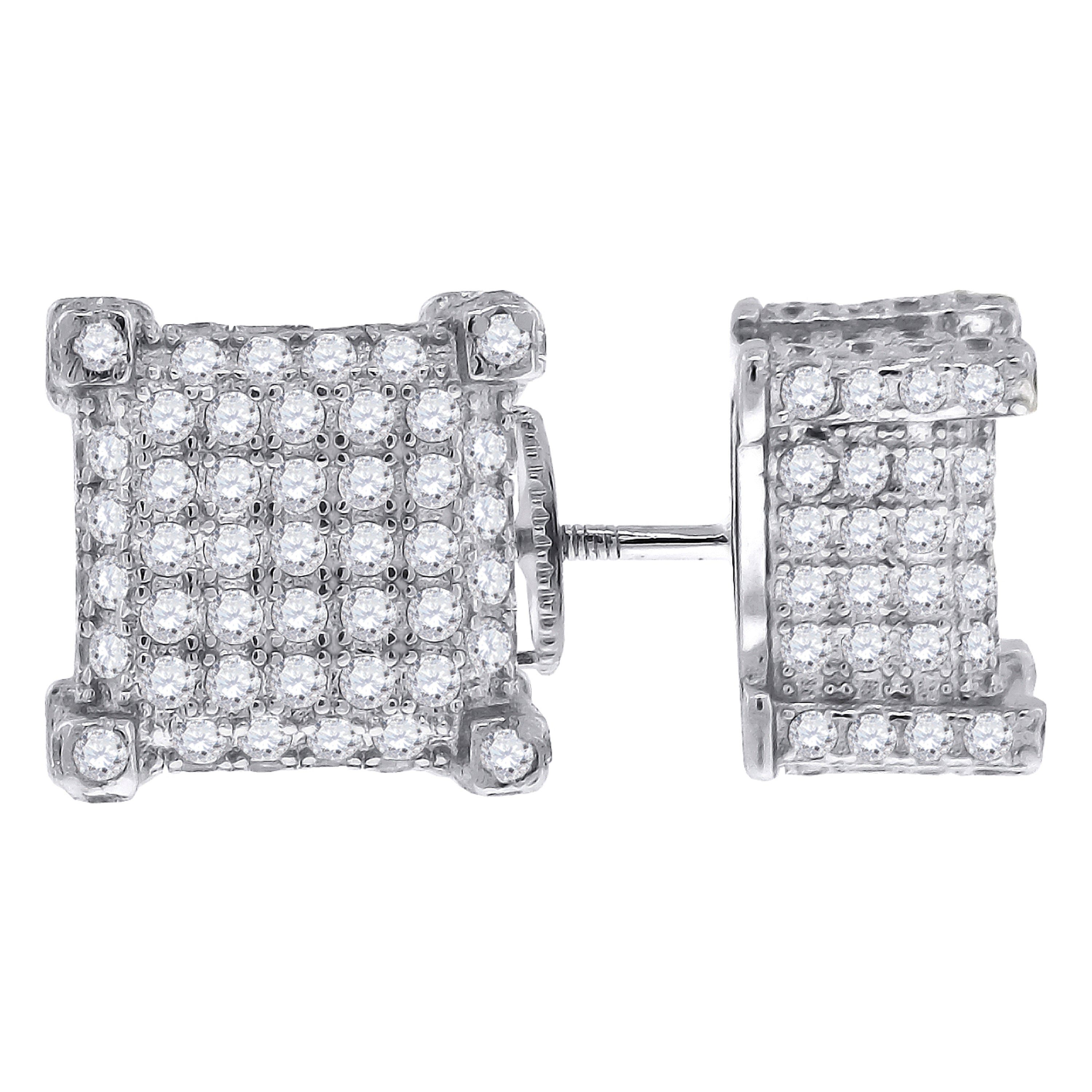 925 Sterling Silver Womens Cubic Zirconia Square Stud Earrings