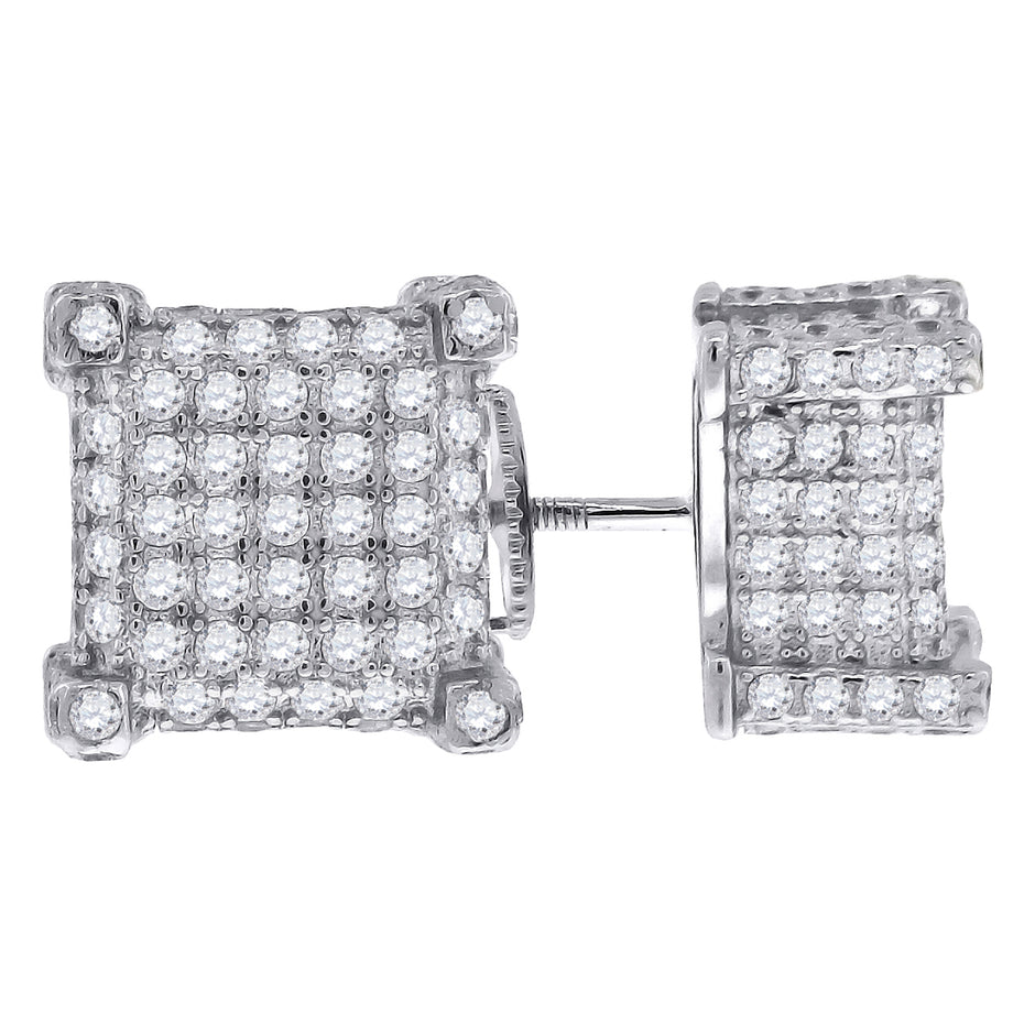 925 Sterling Silver Womens Cubic Zirconia Square Stud Earrings