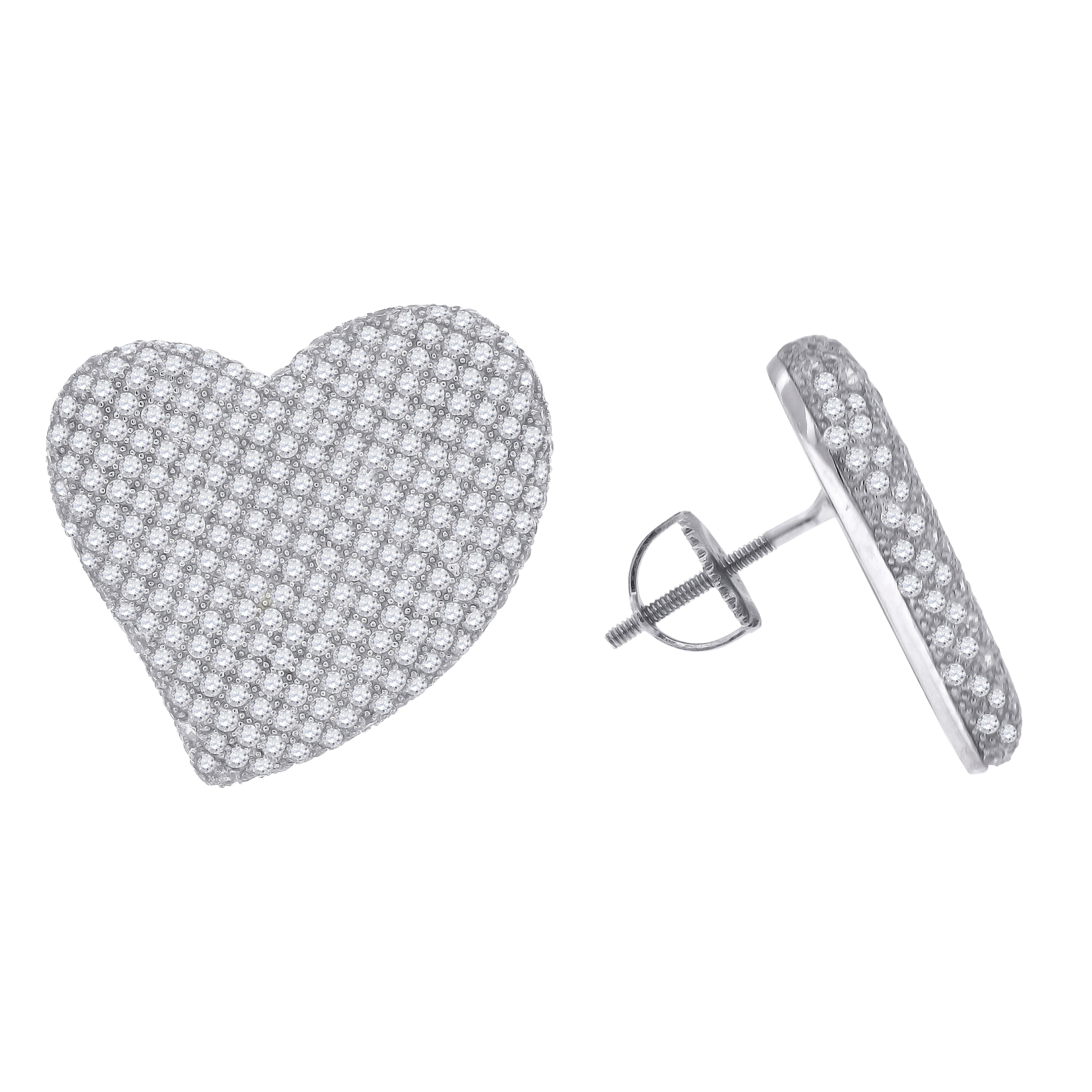 925 Sterling Silver Womens Cubic Zirconia Heart Stud Earrings