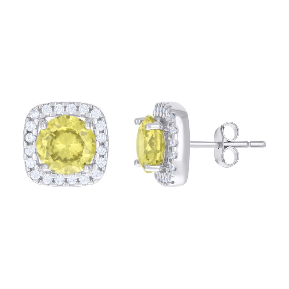 925 Sterling Silver Womens Yellow Cubic Zirconia Square Stud Earrings