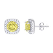 925 Sterling Silver Womens Yellow Cubic Zirconia Square Stud Earrings