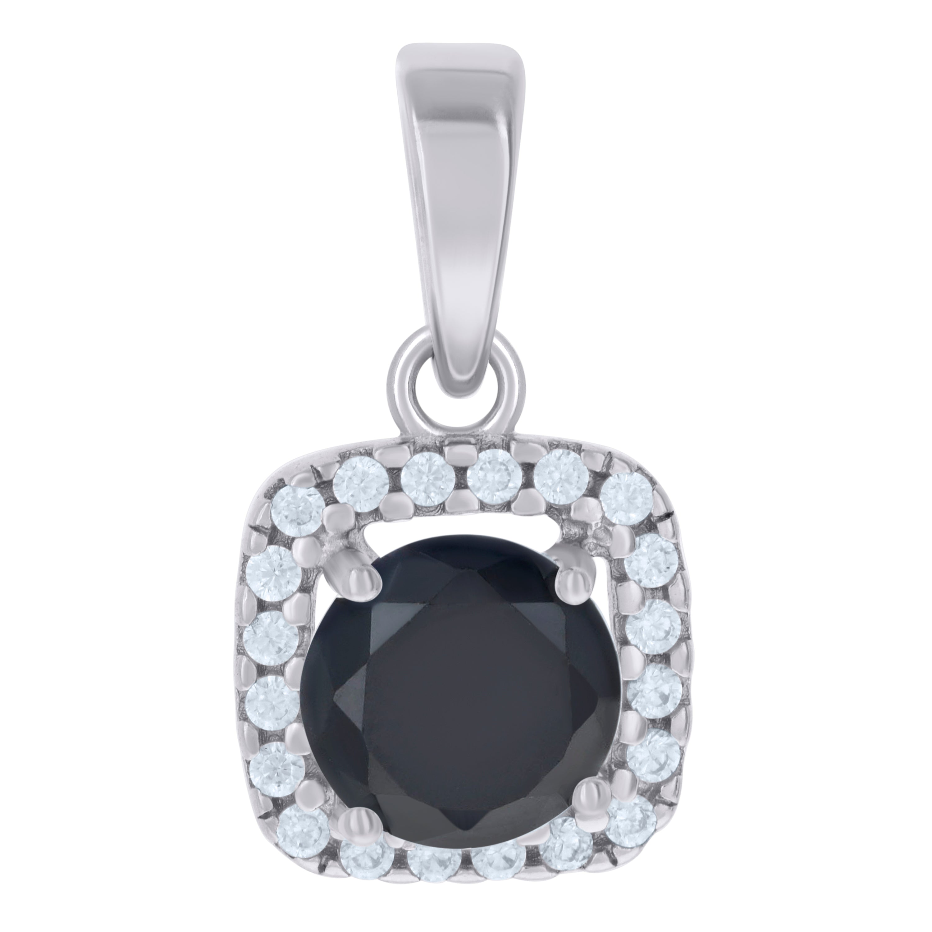 925 Sterling Silver Womens Black Cubic Zirconia Square Fashion Charm Pendant