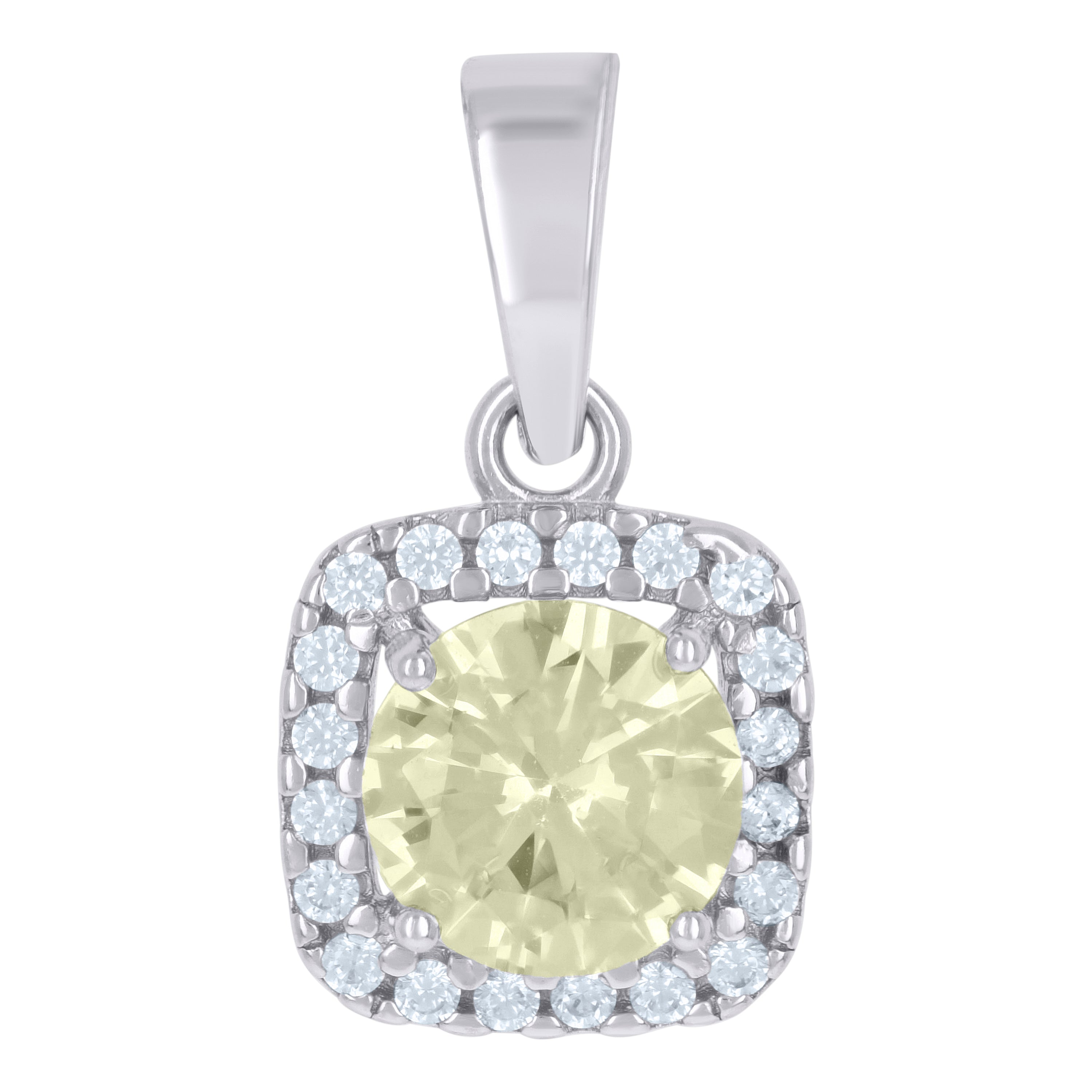 925 Sterling Silver Womens Yellow Cubic Zirconia Square Fashion Charm Pendant
