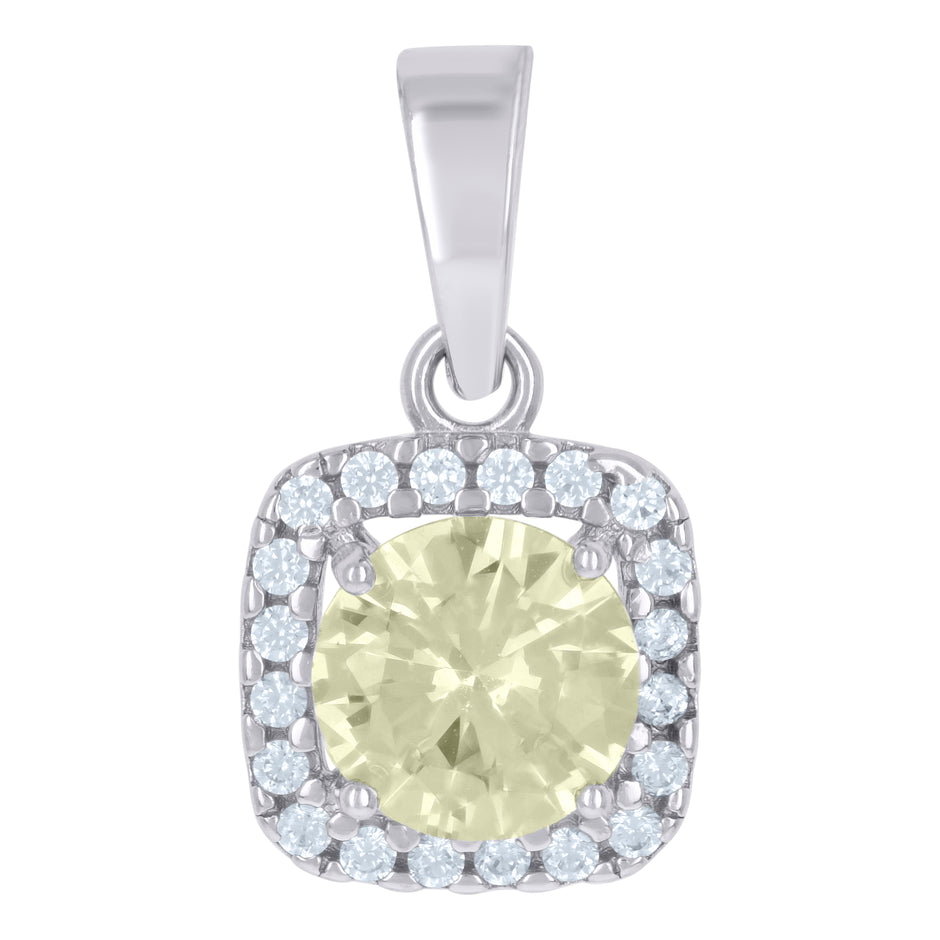 925 Sterling Silver Womens Yellow Cubic Zirconia Square Fashion Charm Pendant
