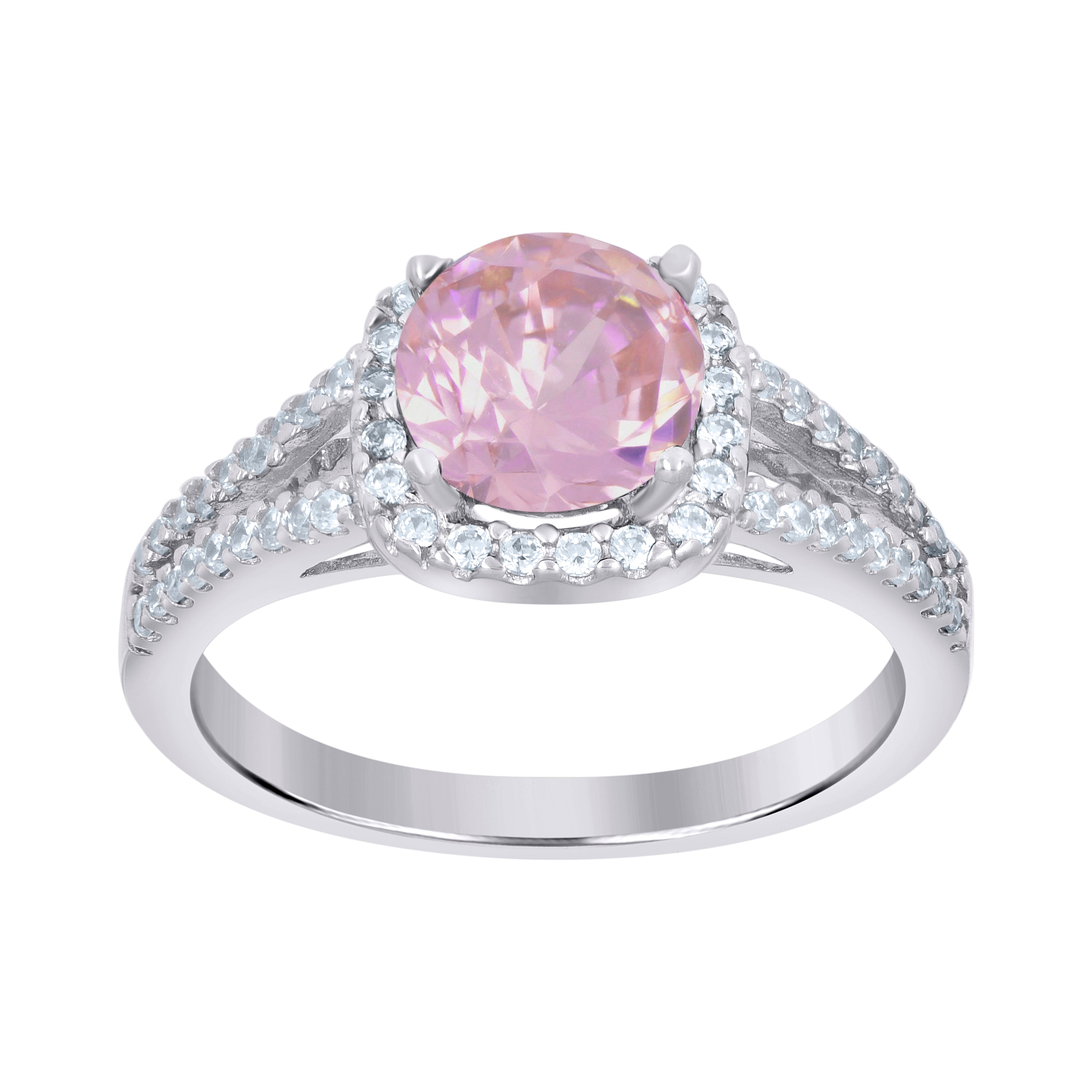 925 Sterling Silver Womens Cubic Zirconia Size-7 Pink Color Center Stone Wedding Engagement Anniversary Band Ring - SLV-46758
