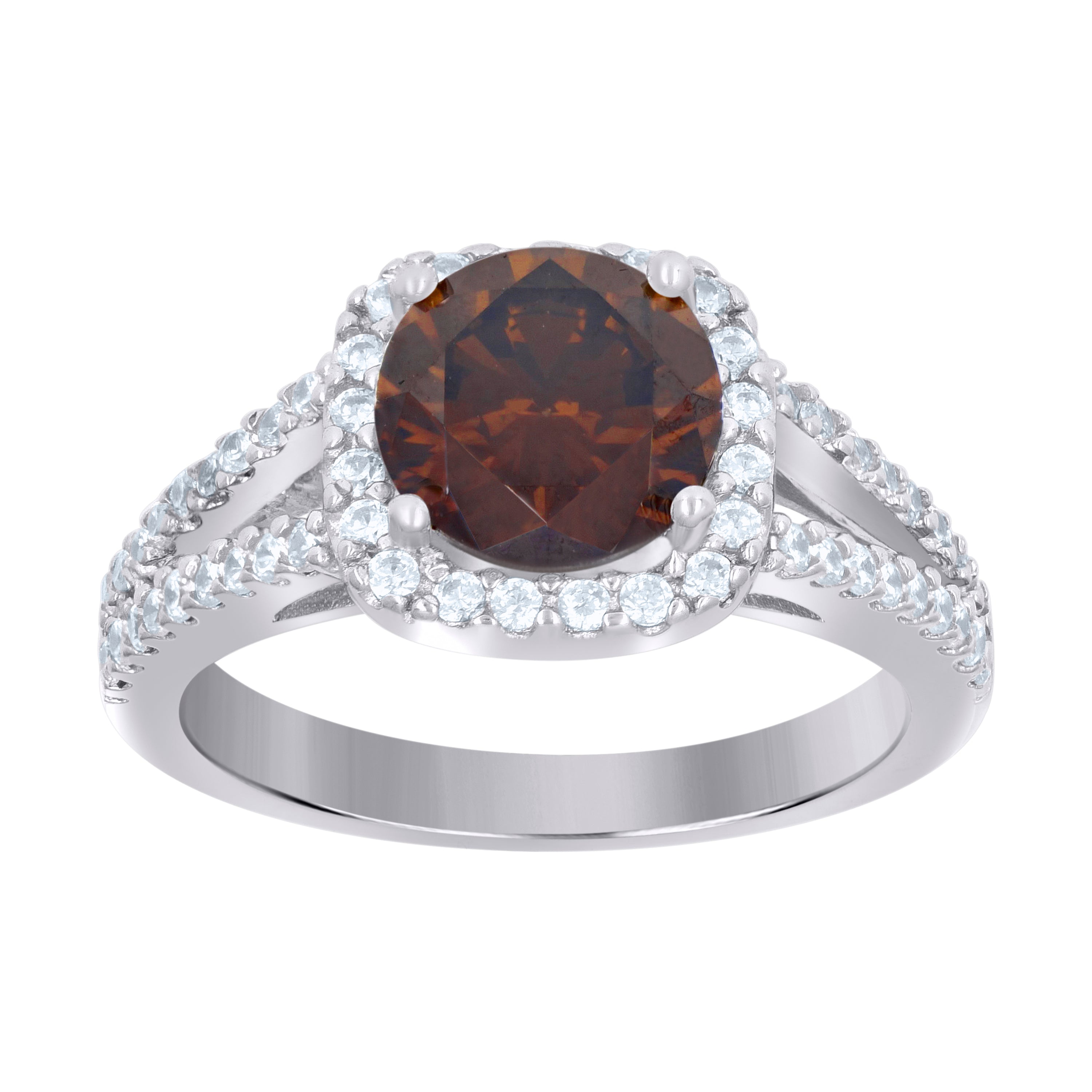 925 Sterling Silver Womens Cubic Zirconia Size-7 Brown Color Center Stone Wedding Engagement Anniversary Band Ring - SLV-46768